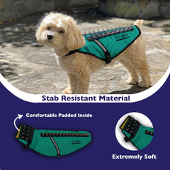 CoyoteVest spikes detail showing removable spike strips for extra defense.