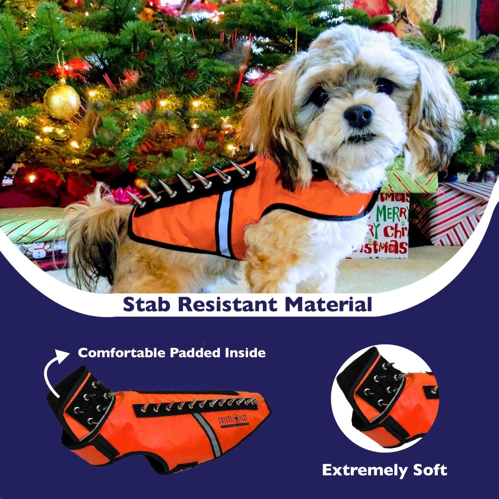 CoyoteVest SpikeVest neck spikes close-up demonstrates removable spikes for easy customization.