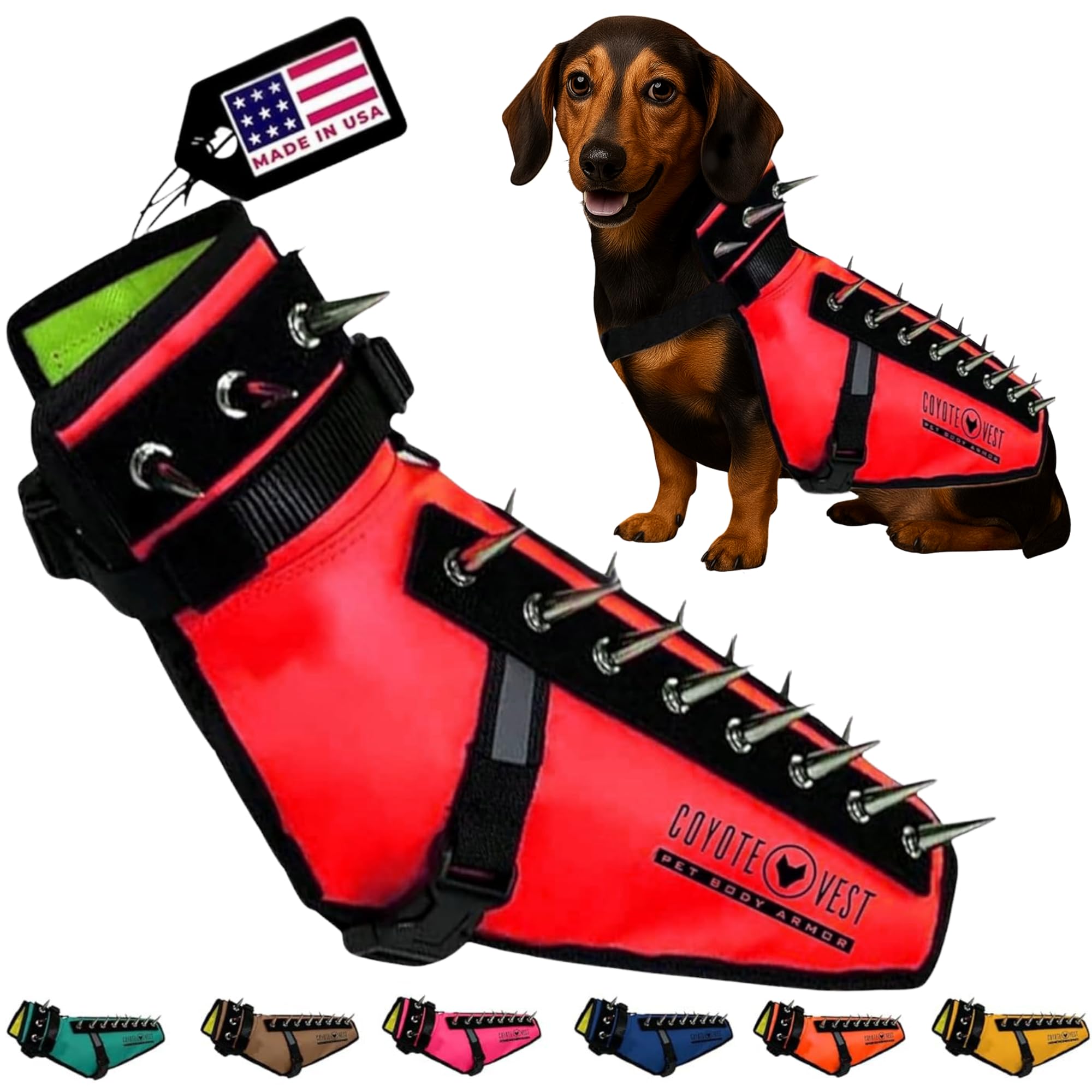 CoyoteVest dog harness red XS front view showing protective design for safer daytime walks