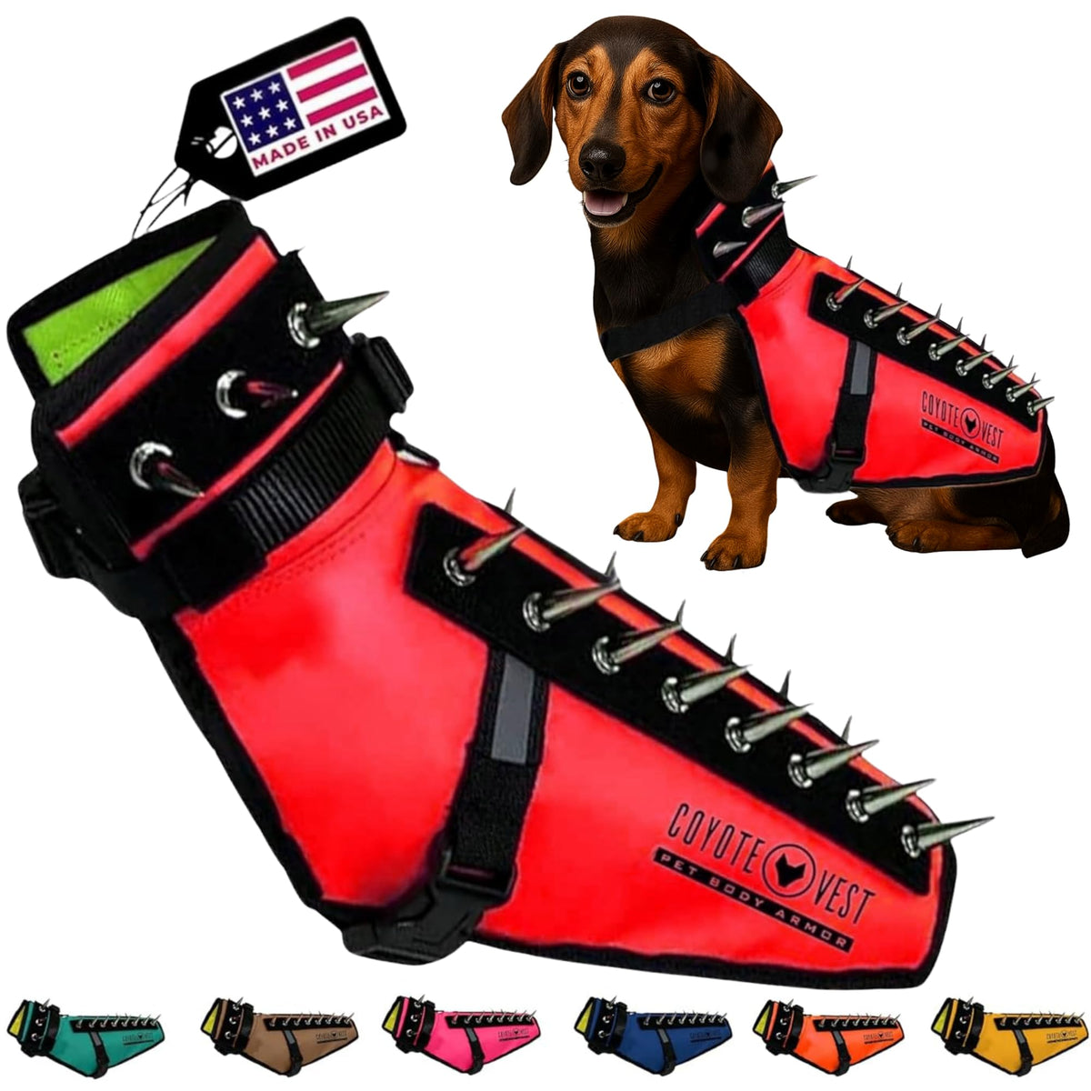 CoyoteVest dog harness red XS front view showing protective design for safer daytime walks