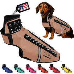 CoyoteVest SpikeVest front view for small dogs shows protective design for safer walks.