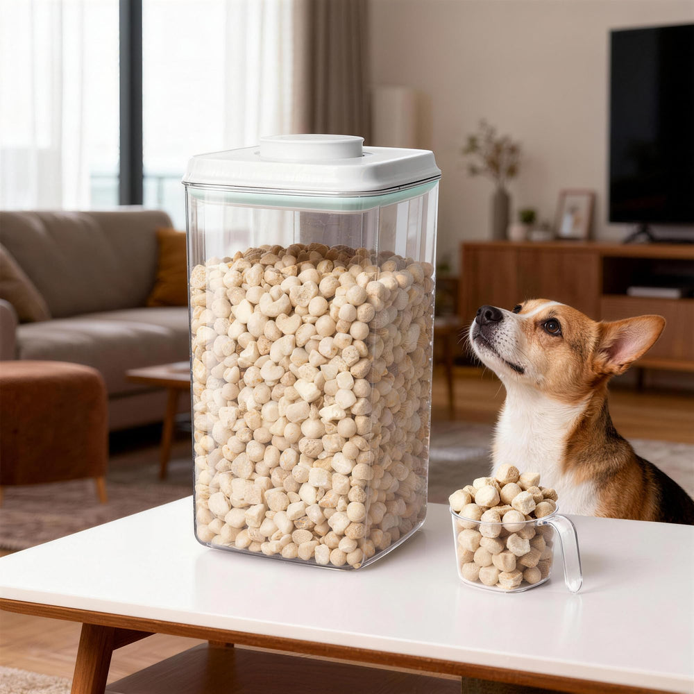 Cozey Daily kibble and treat storage keeps feeding corners neat.