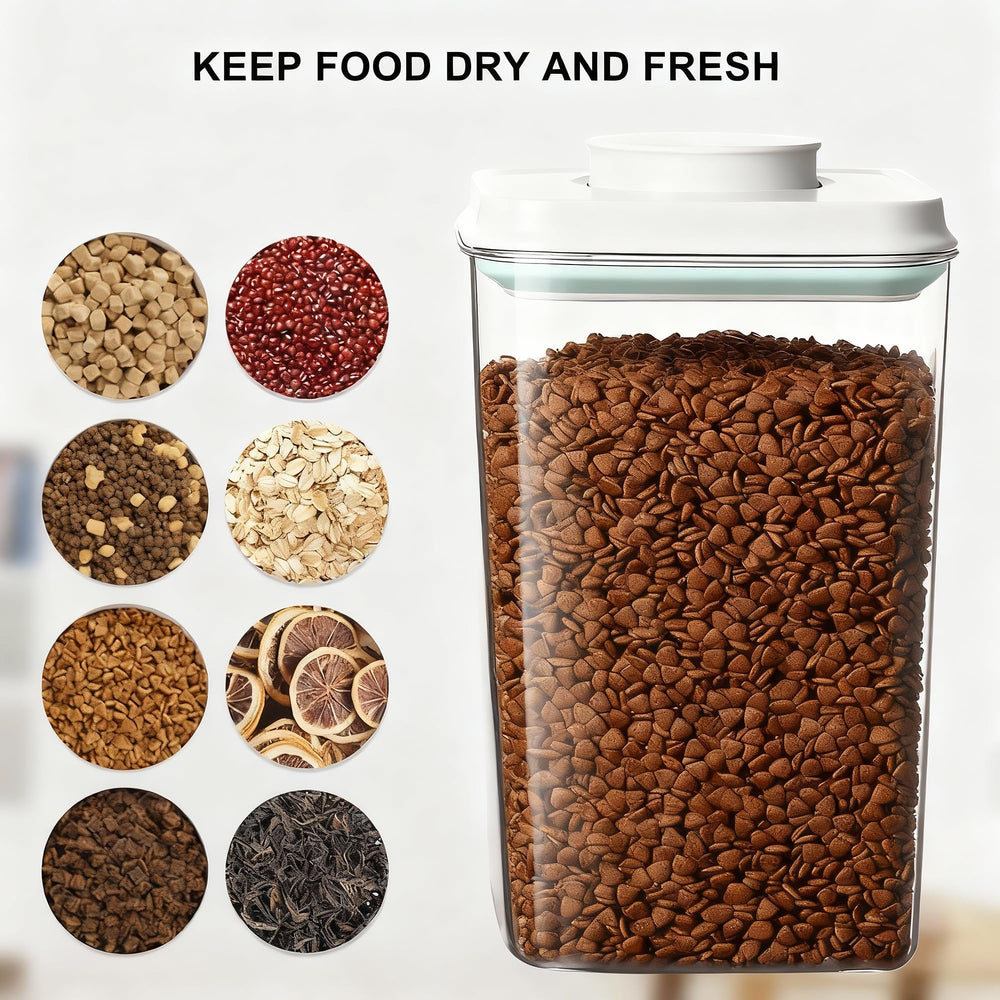 Cozey Daily stackable design saves pantry space for multiple pet foods.