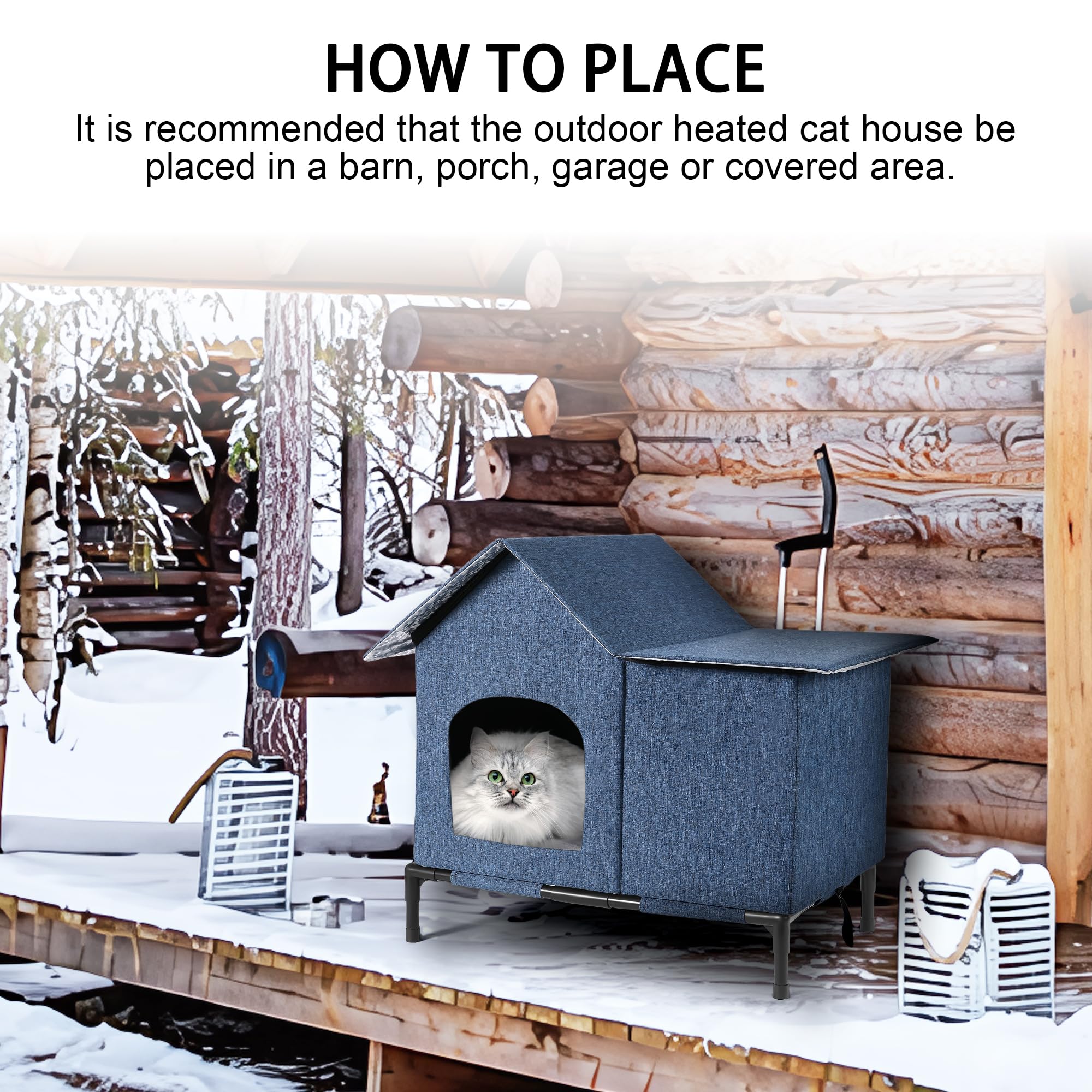 COZIPETAO outdoor cat house elevated base keeps interior dry.