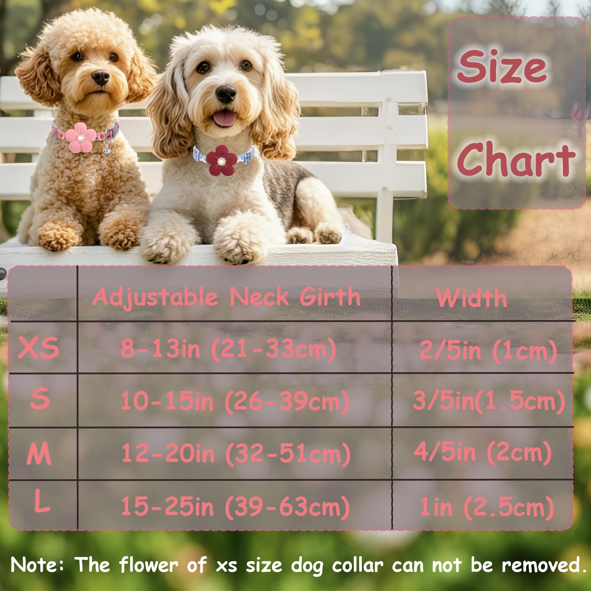 COZIRAE flower collar includes tag-ready D-ring for ID.