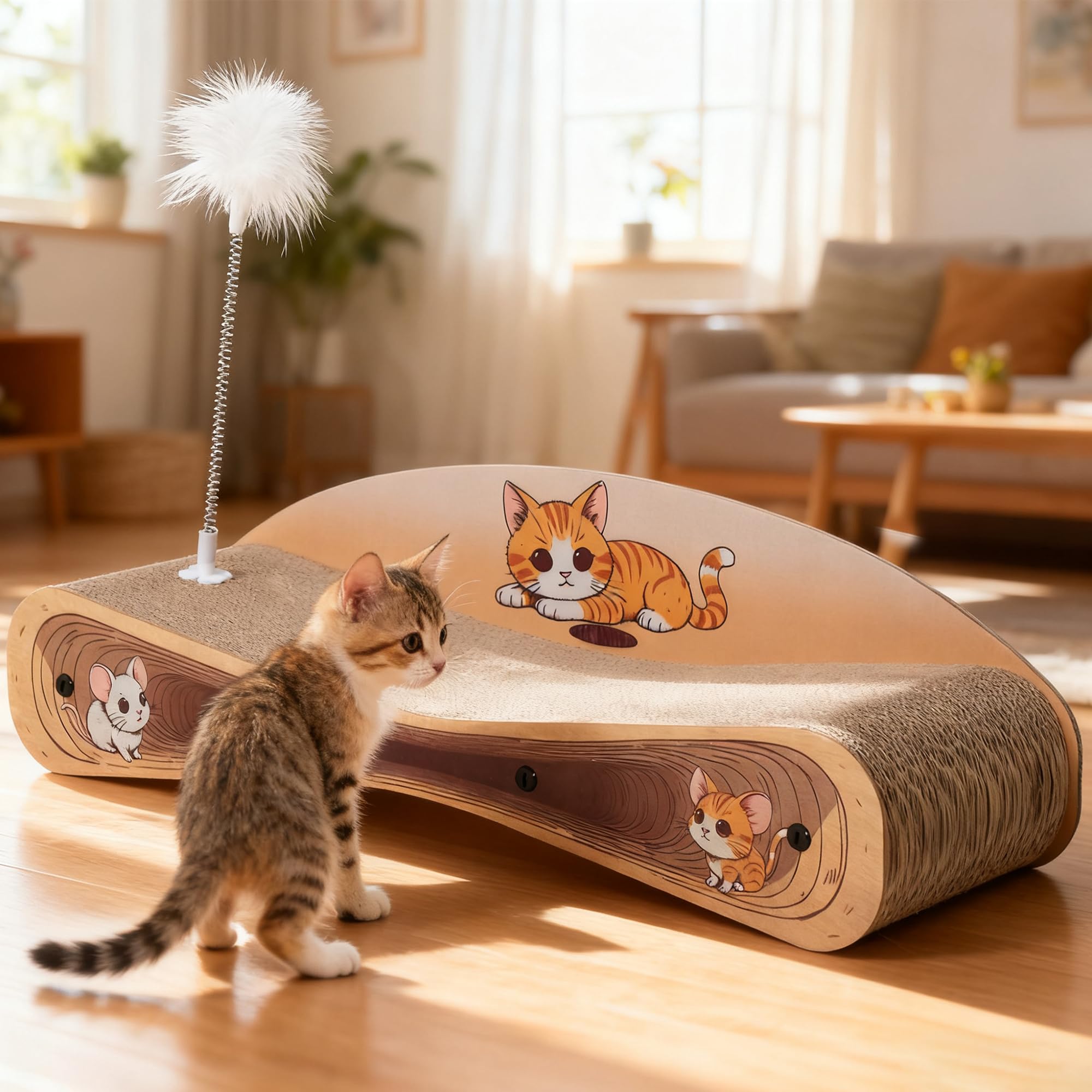 COZIVVOVV Cat Scratcher Lounge Bed – top view shows reversible surface for extended use