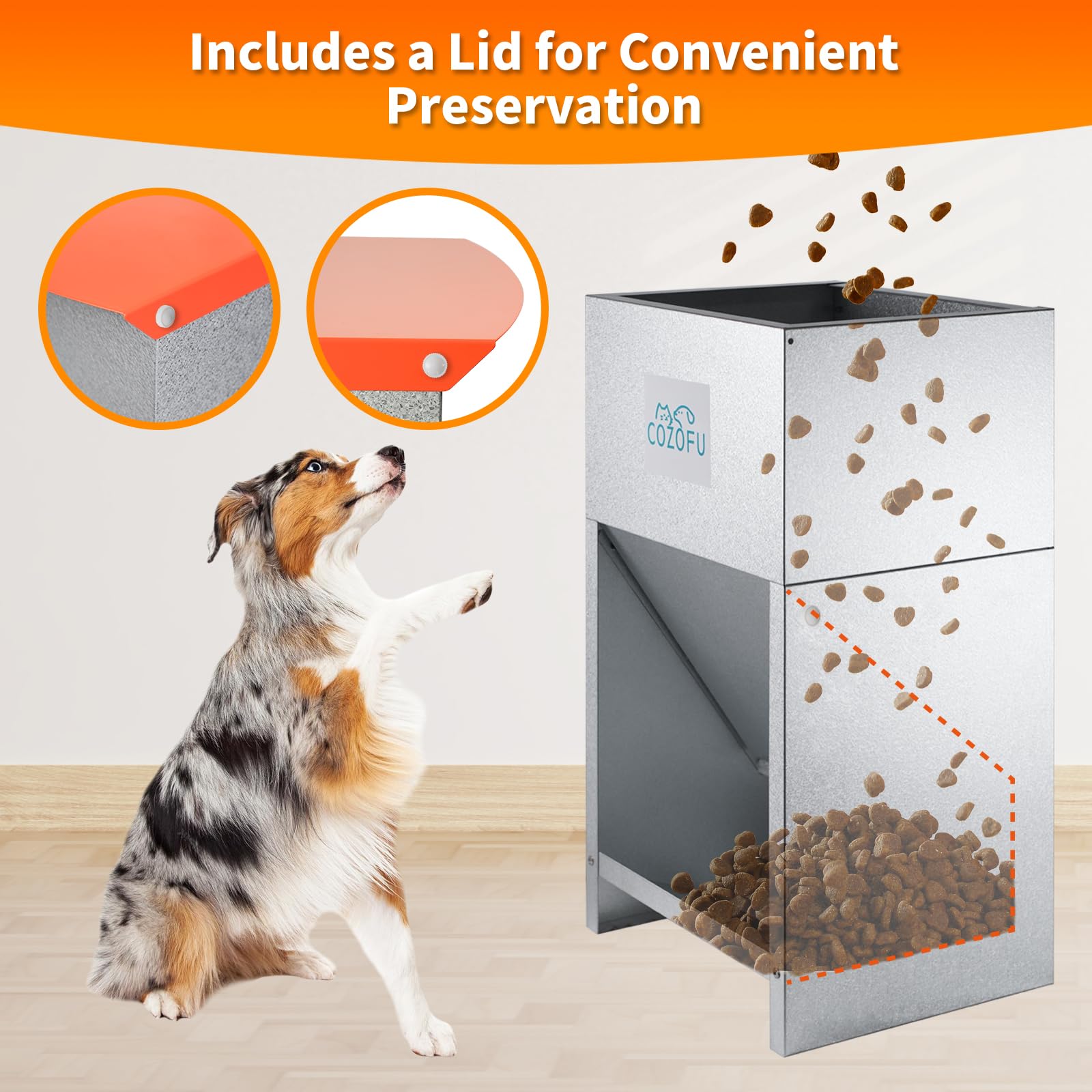 COZOFU dog feeder 25-pound capacity reduces refills for busy households