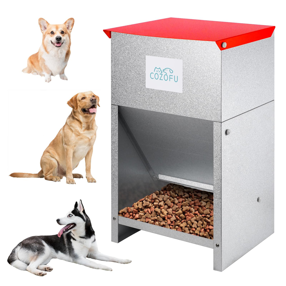 COZOFU dog feeder galvanized-steel exterior demonstrates durable weather resistance for outdoor use