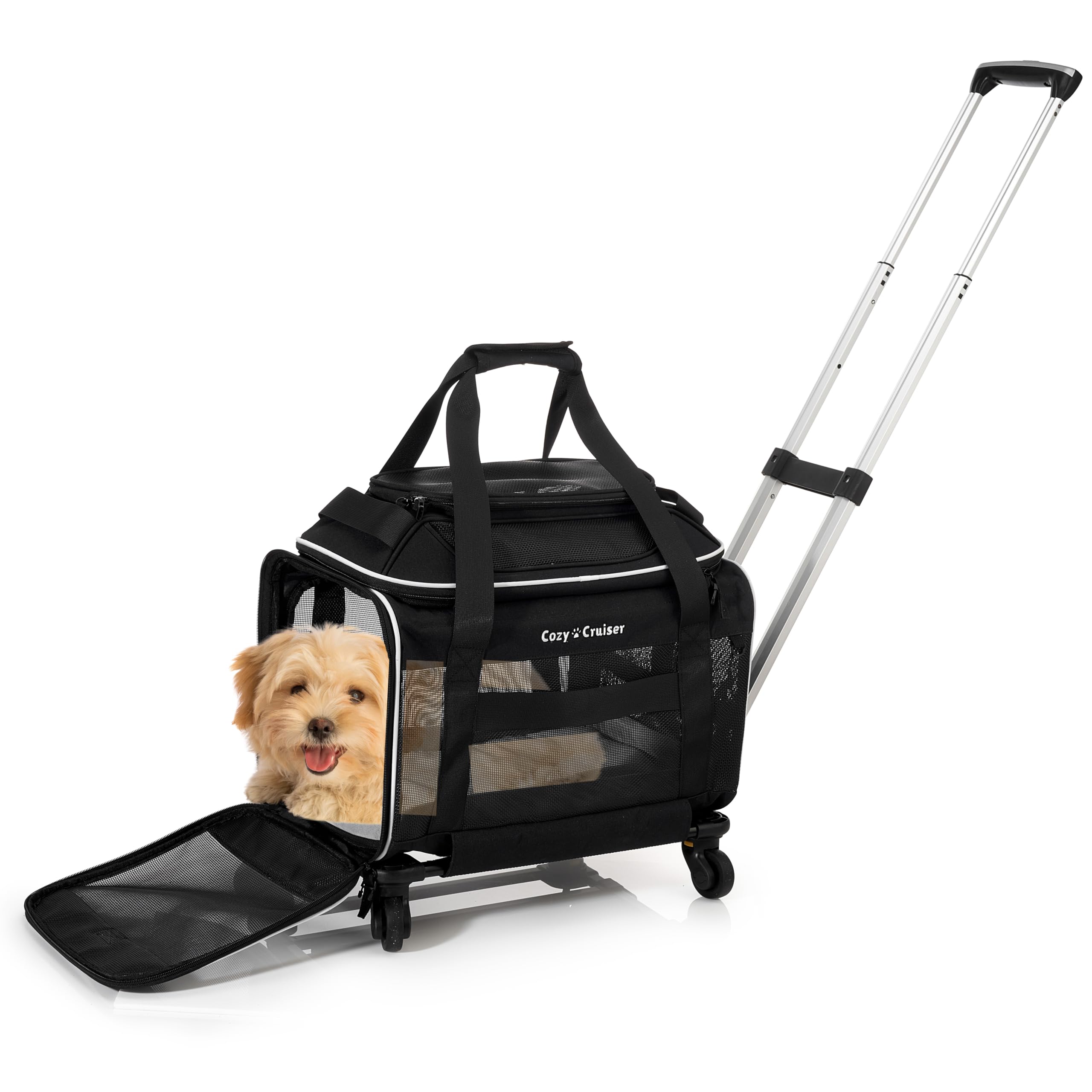 Cozy Cruiser airline-approved top-expansion carrier with wheels for comfortable travel.