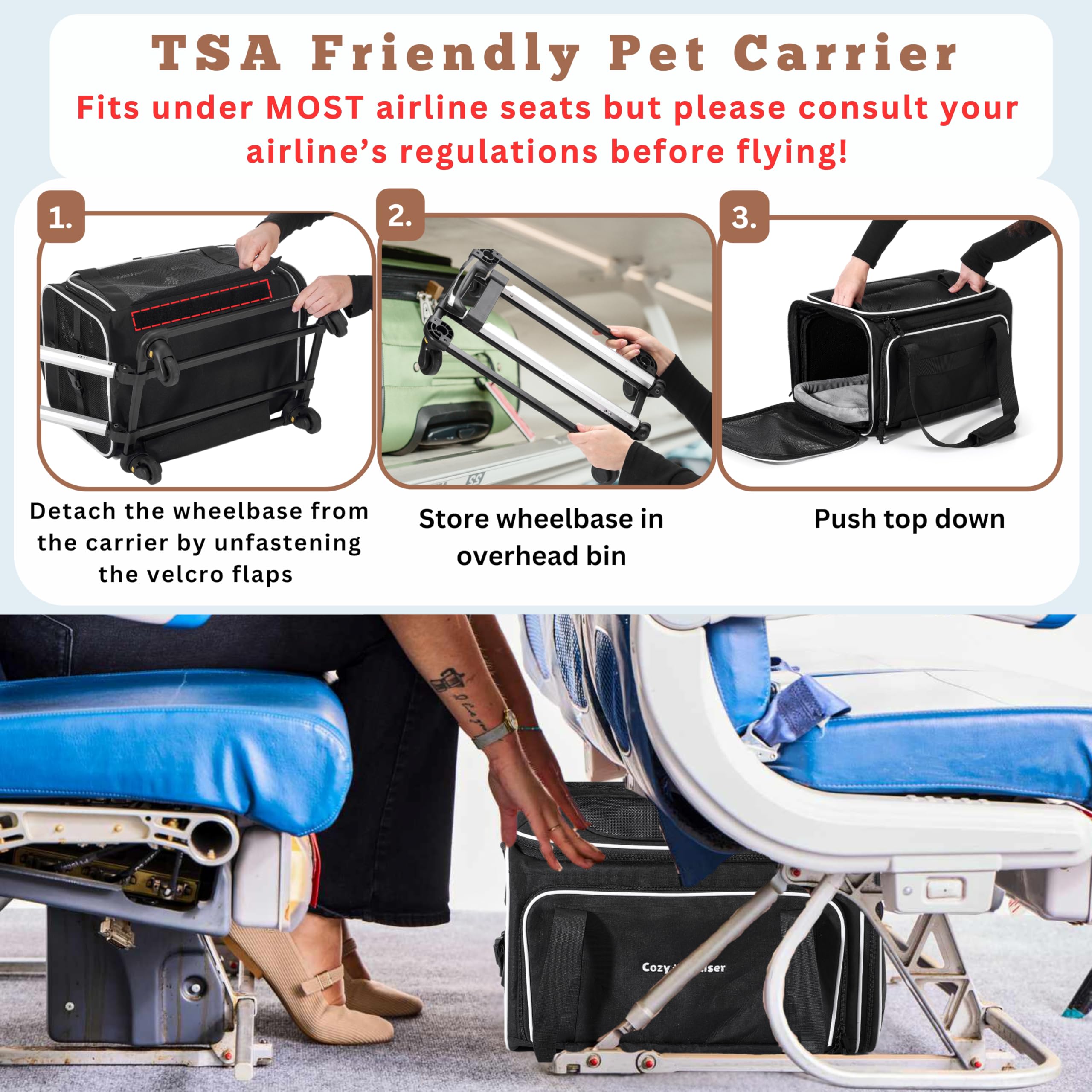 Cozy Cruiser expanding-top view highlights extra space for pet comfort during trips.