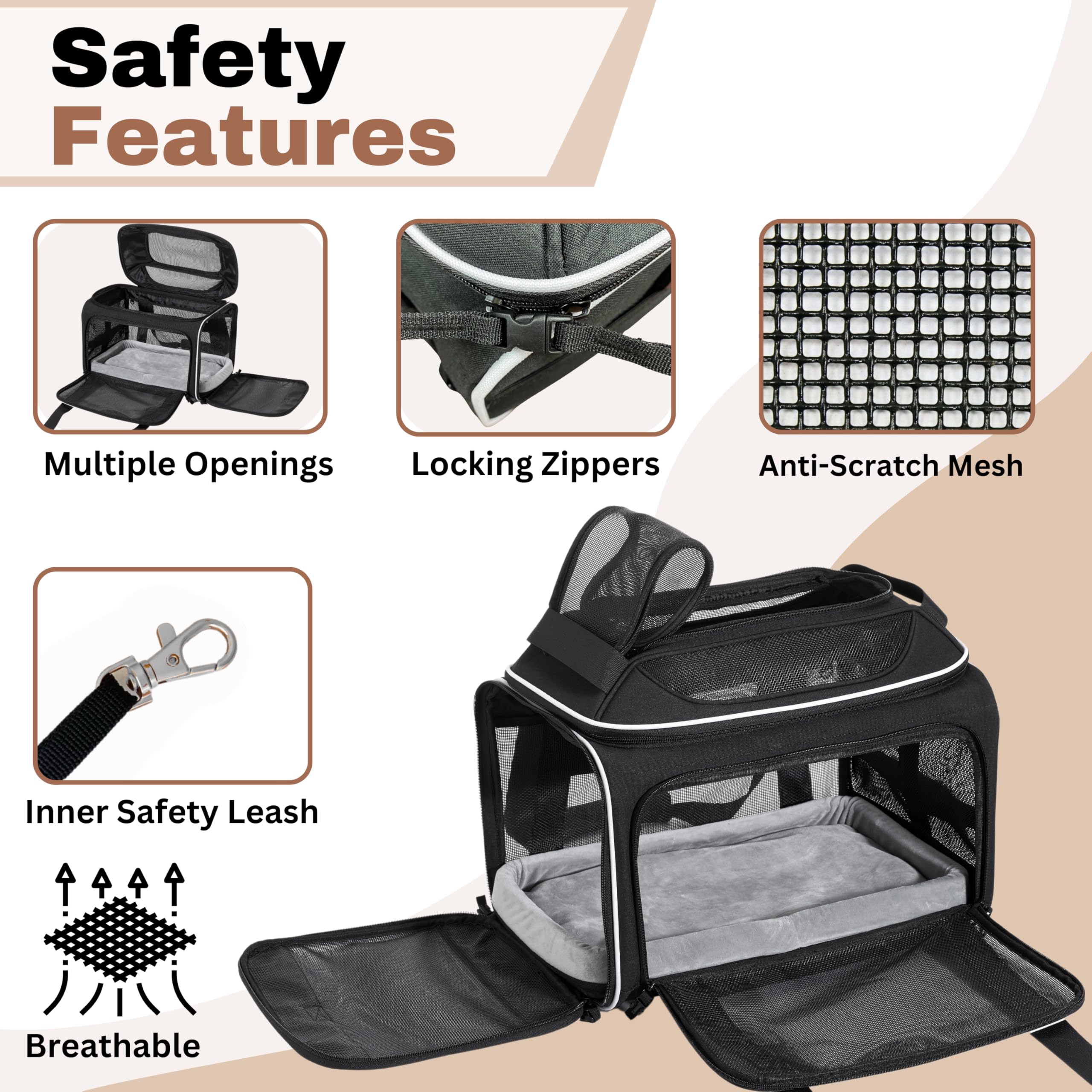 Cozy Cruiser mesh sides promote airflow and pet visibility for calmer sessions.