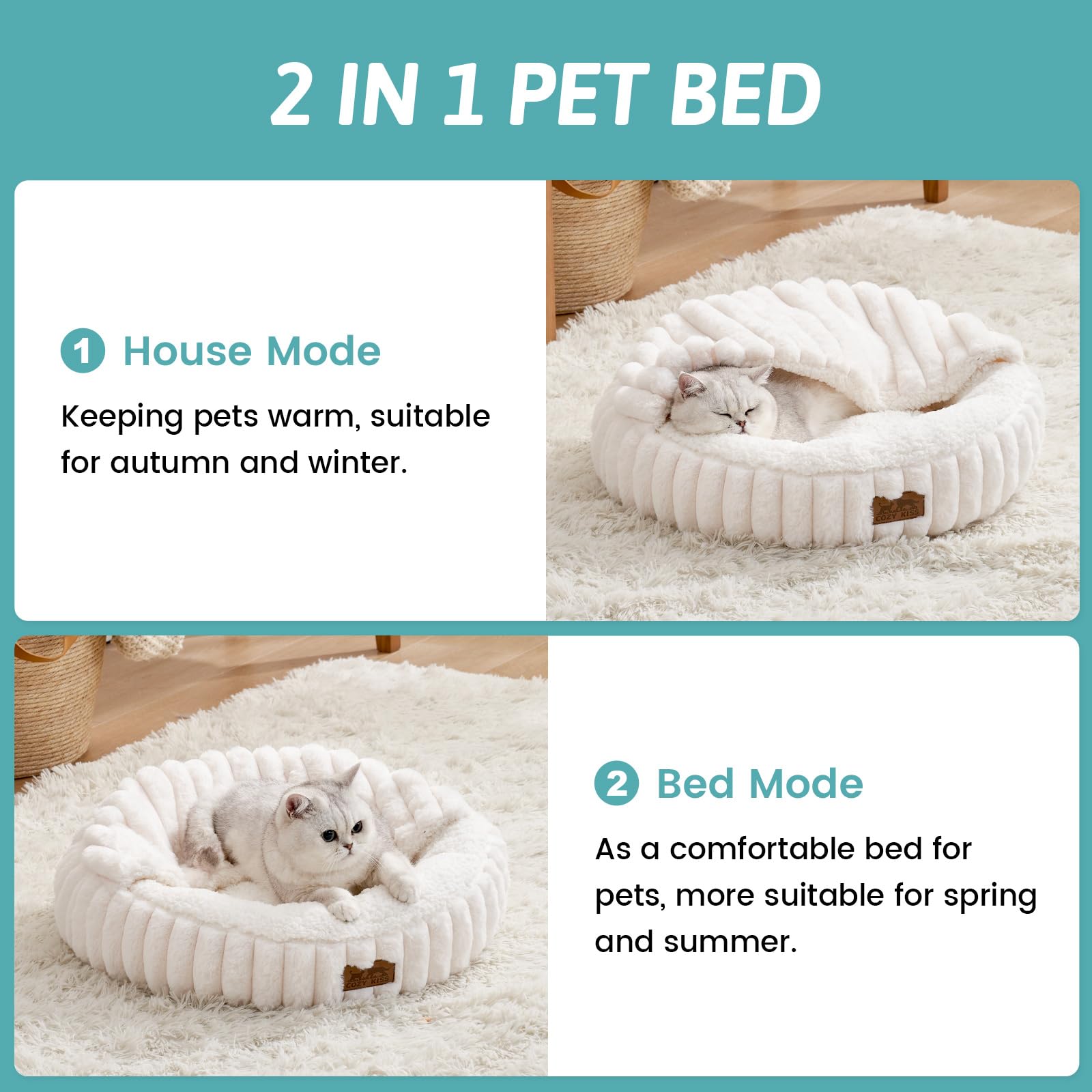 COZY KISS cat bed anti-slip bottom keeps it in place during play.