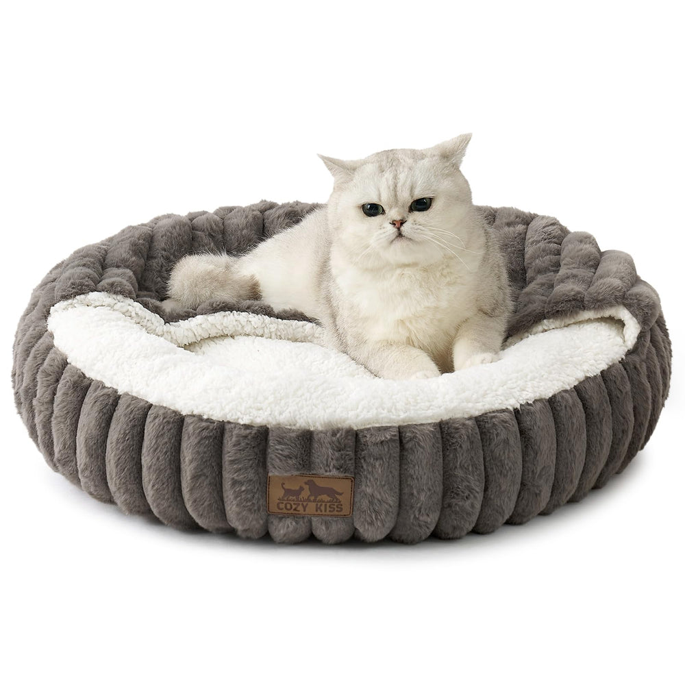 COZY KISS cat bed hooded blanket front view in grey offers cozy resting space for relaxed naps.