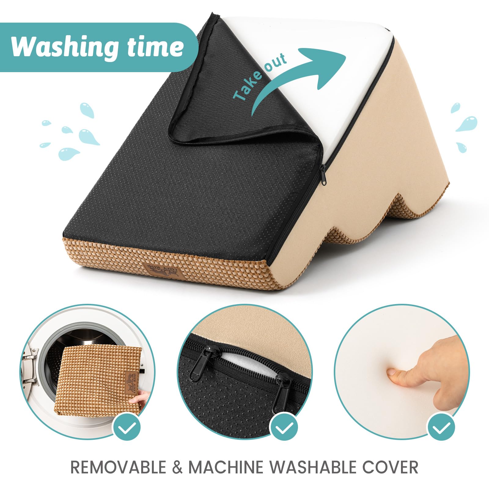 COZY KISS cover-washable close-up demonstrates removable, machine-washable outer cover.