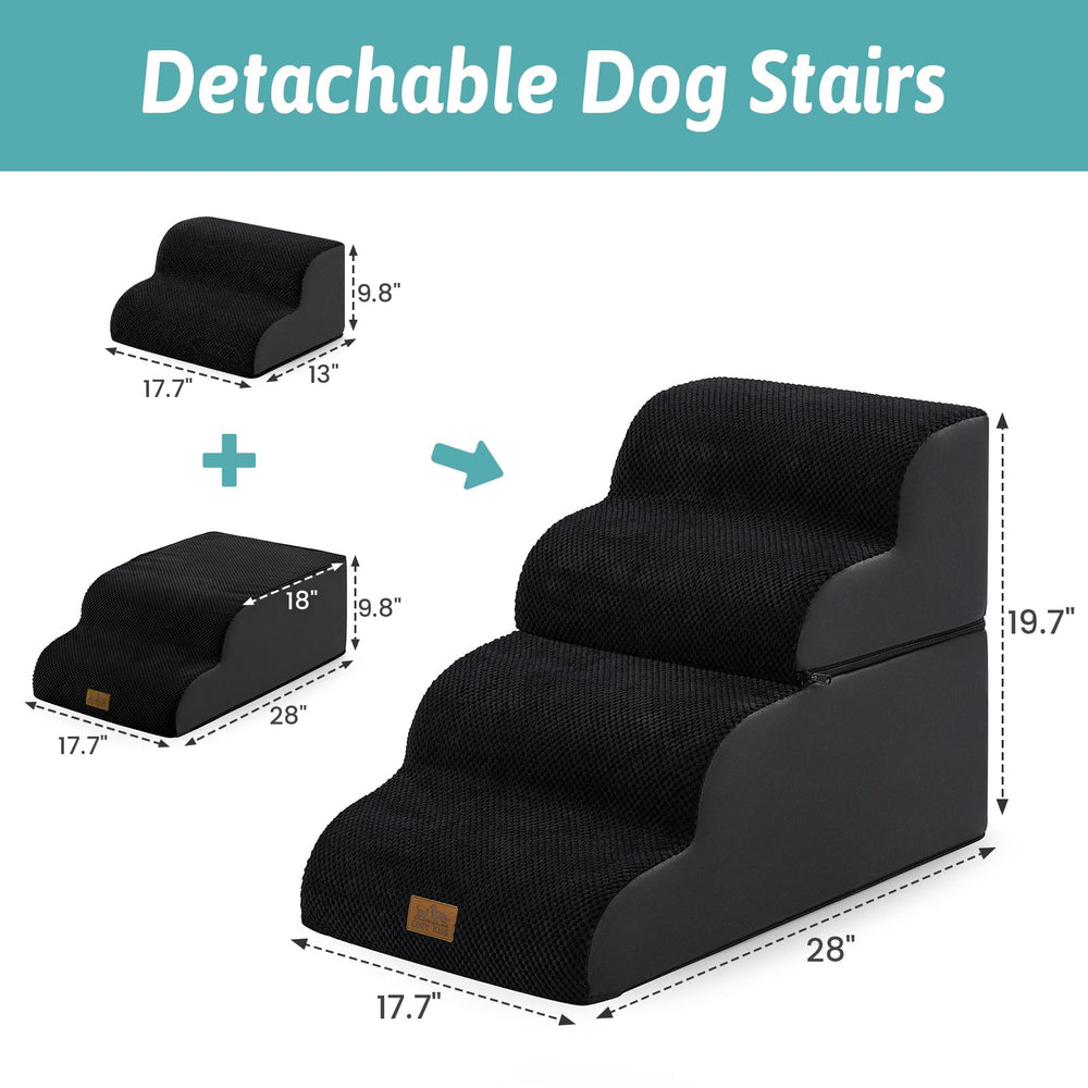COZY KISS curved 4-step stairs design helps pets reach beds safely