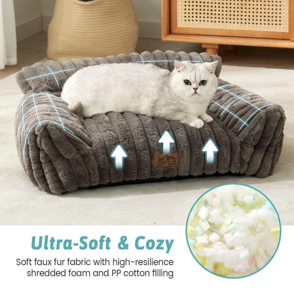 COZY KISS Cat Couch side profile highlights three-sided support for lounging