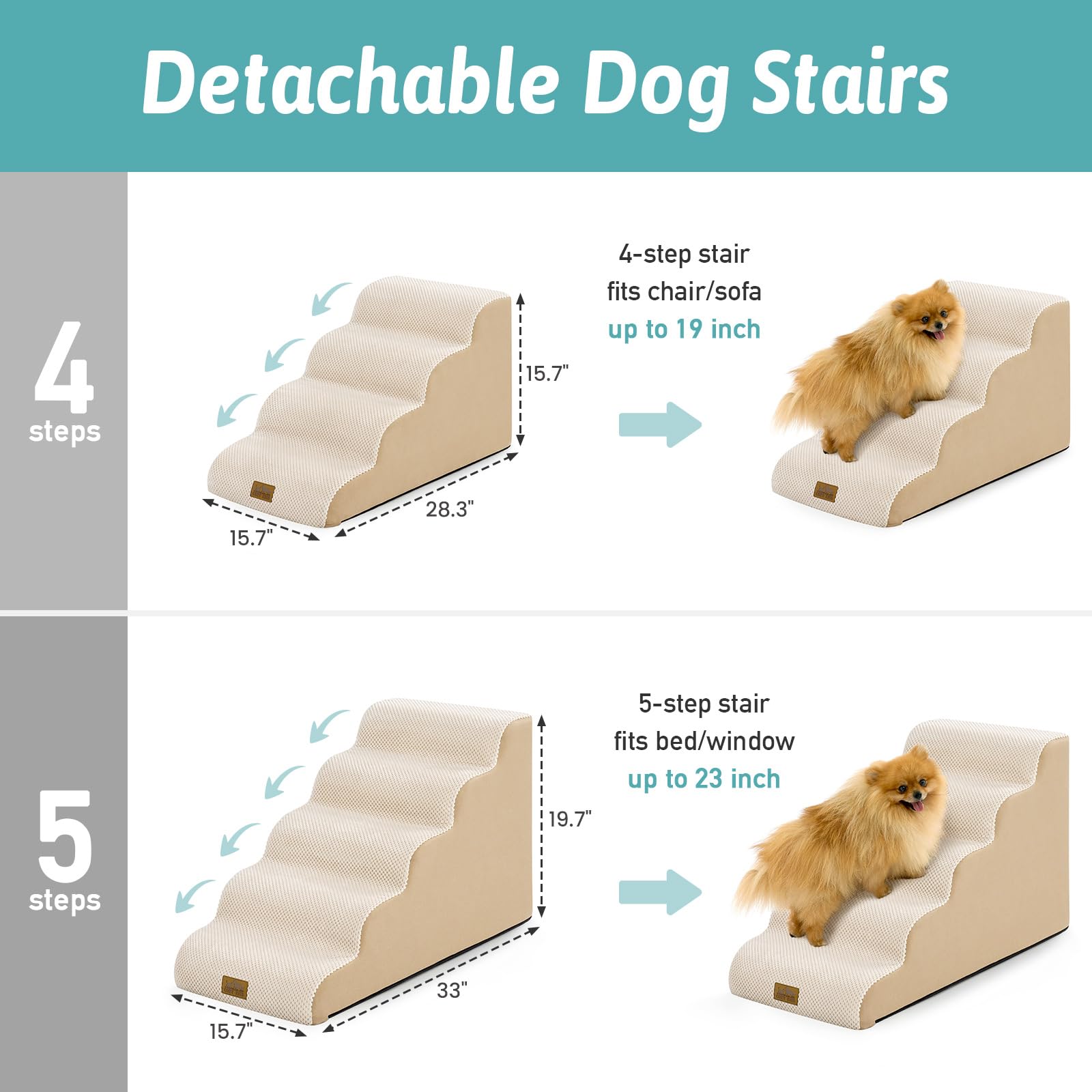 COZY KISS 4-step curved ramp designed for easy puppy climbs
