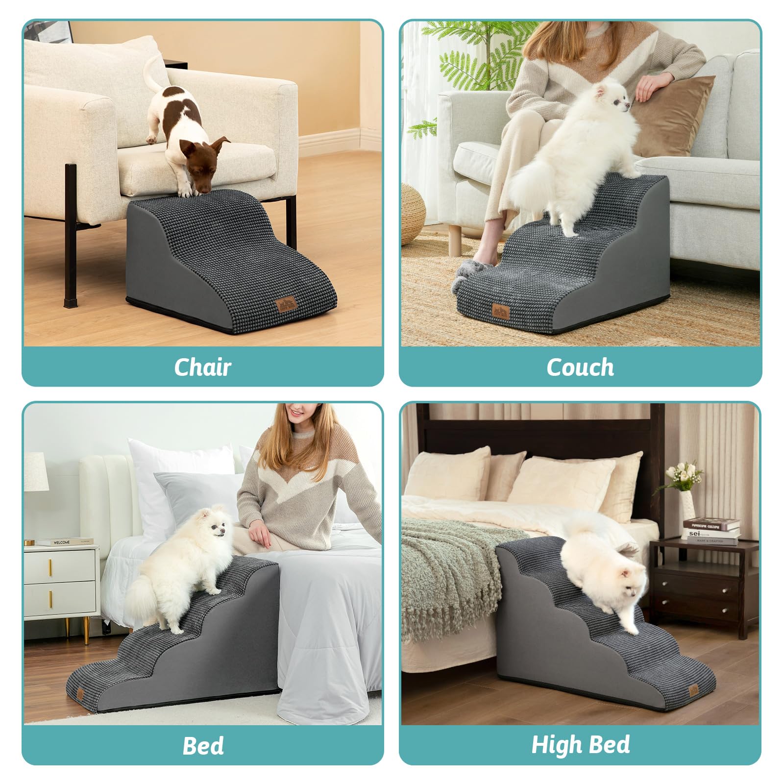 COZY KISS dog stairs layered height guidance for chairs, sofas, beds.