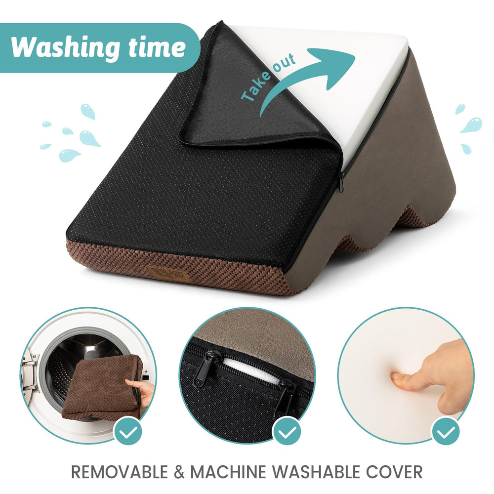 COZY KISS assembly-cleaning image demonstrates easy setup and machine washable cover