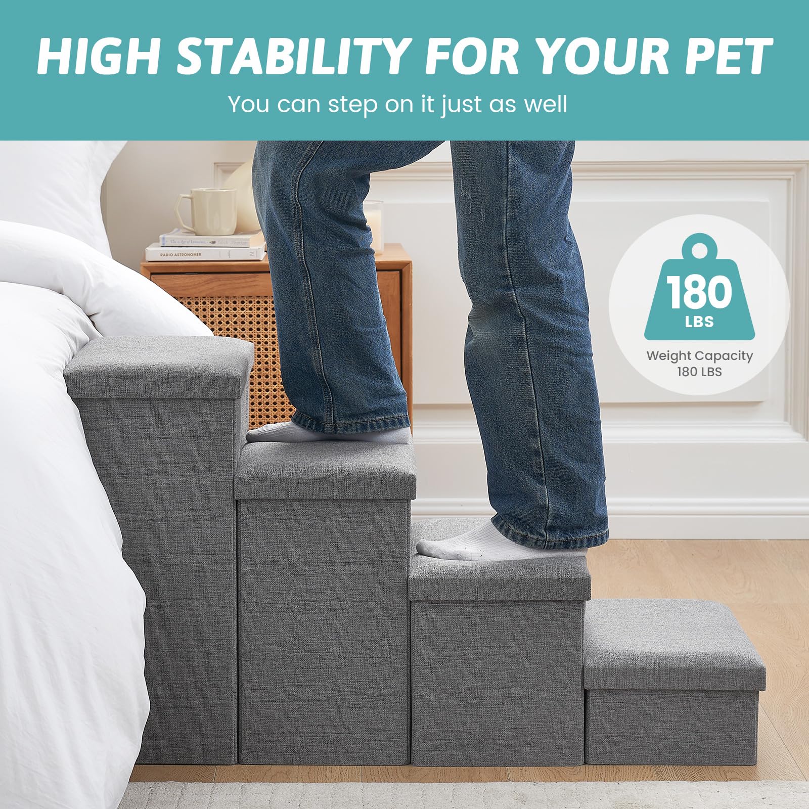 COZY KISS dog stairs help pets reach beds and couches