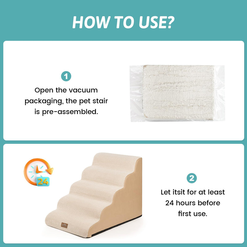 COZY KISS dog stairs bed use scenario illustrating easy bed access.