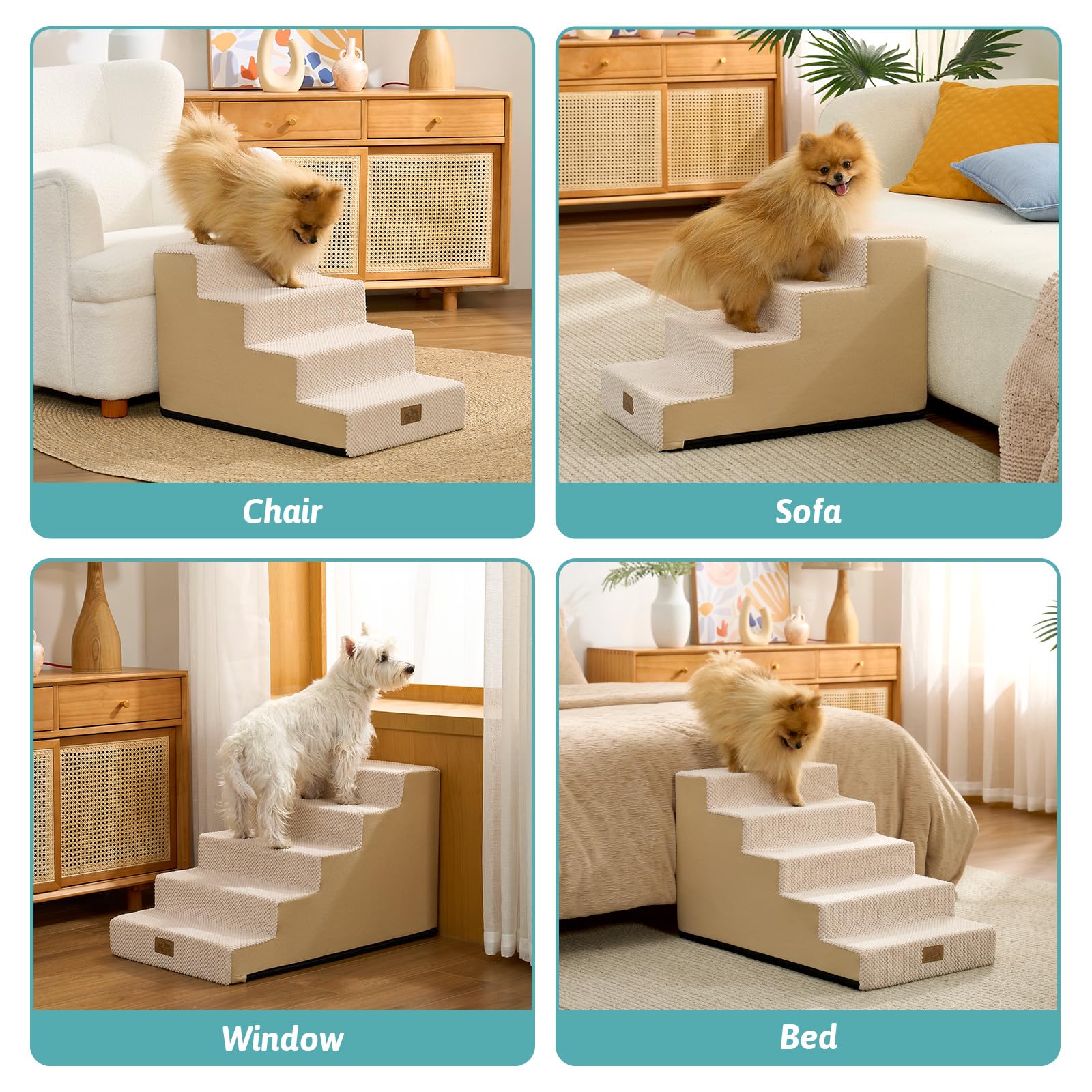 COZY KISS dog stairs - side profile shows compact footprint.