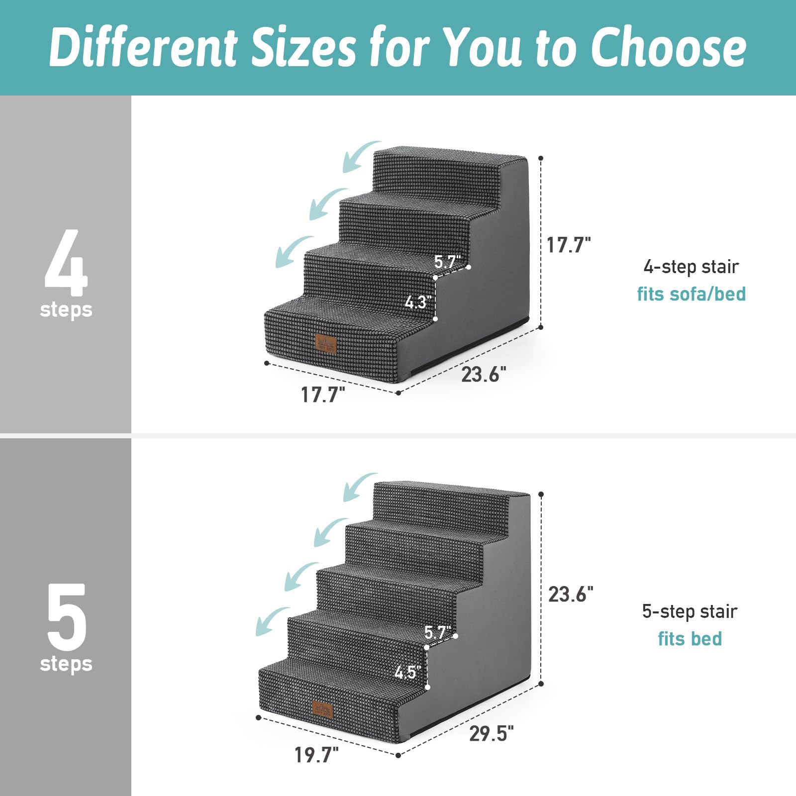 COZY KISS dog stairs corduroy cover adds grip and easy cleaning