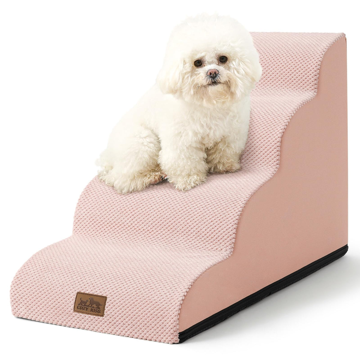 COZY KISS dog stairs curved-4step front view aids small dogs' sofa access