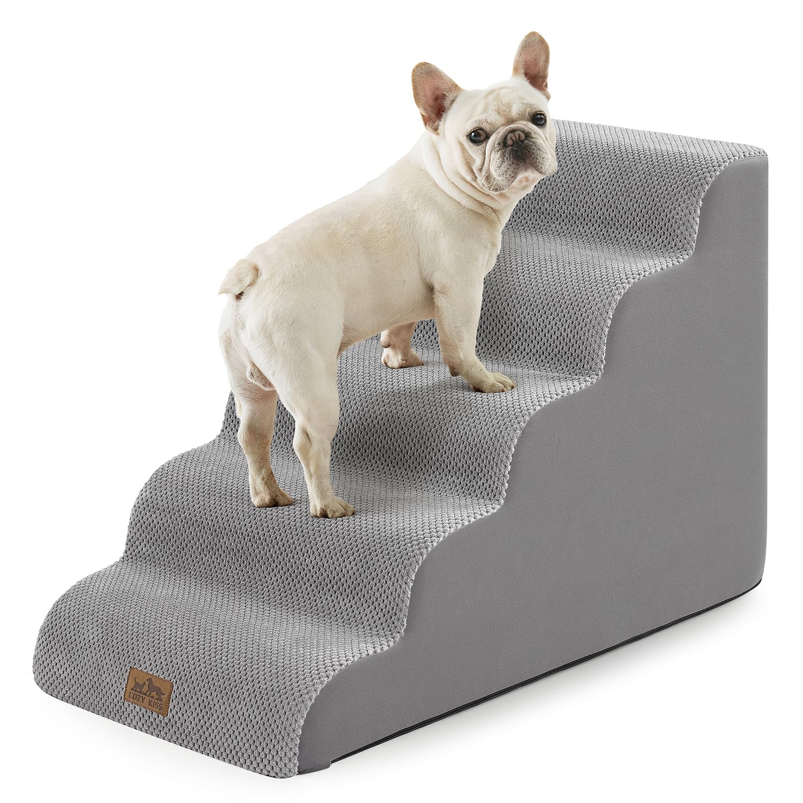 COZY KISS dog stairs curved-design side view with gentle incline for small pets