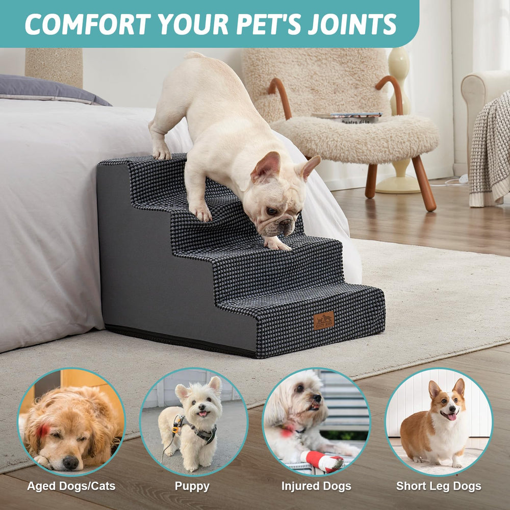 COZY KISS dog stairs foam core provides sturdy support and comfortable steps for aging pets.