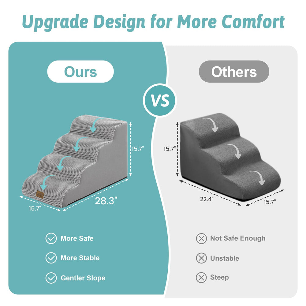 COZY KISS high-density foam stairs with anti-slip base preventing shifts on smooth floors.