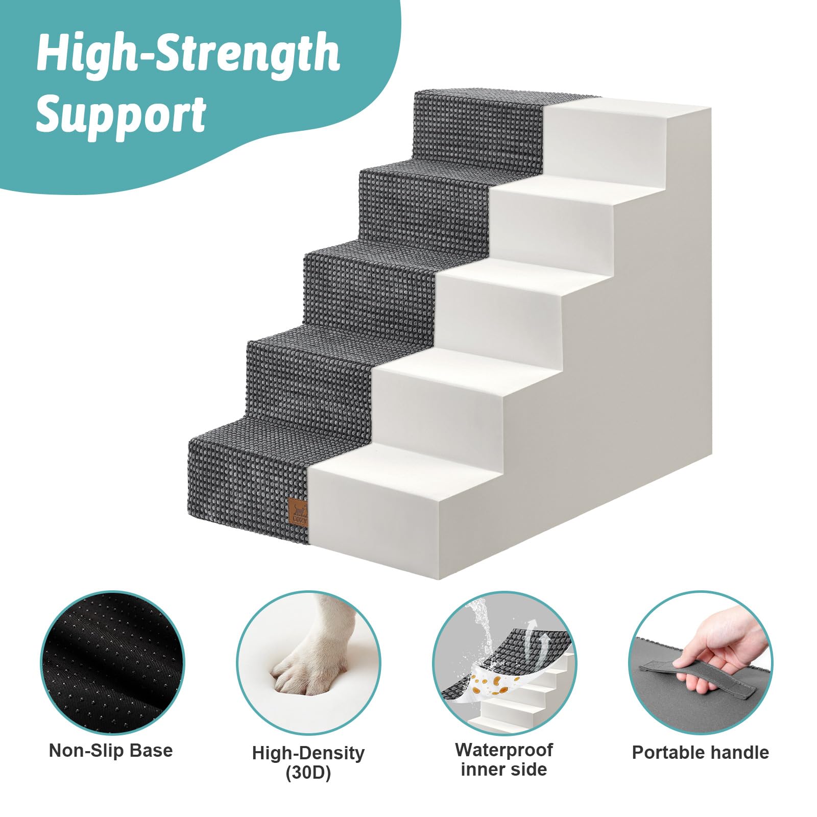 COZY KISS dog stairs 30D foam provides soft support