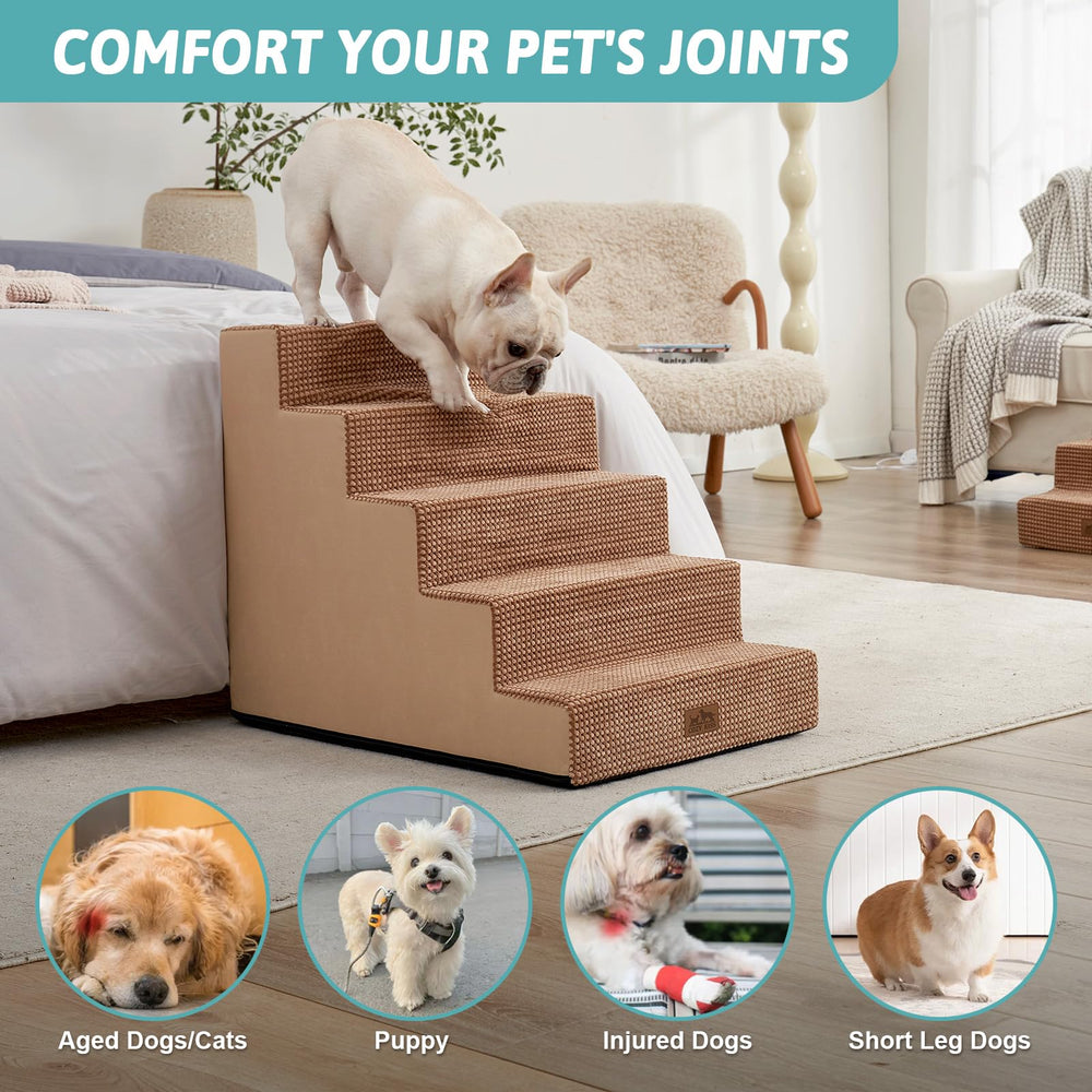 COZY KISS dog stairs foam detail shows 30D cushioning for soft paw contact.
