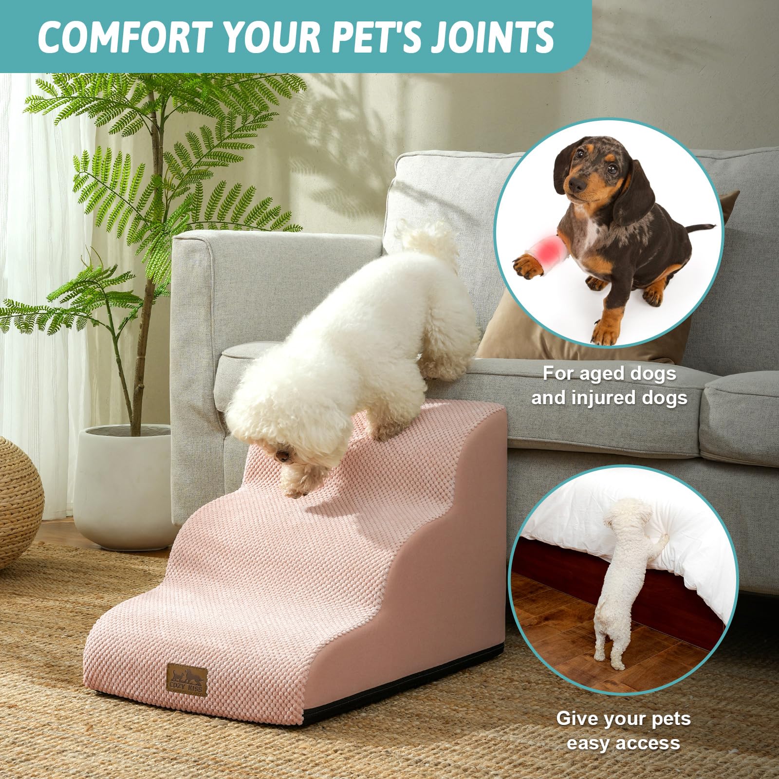 COZY KISS dog stairs foam detail showing high-density sponge padding for joints