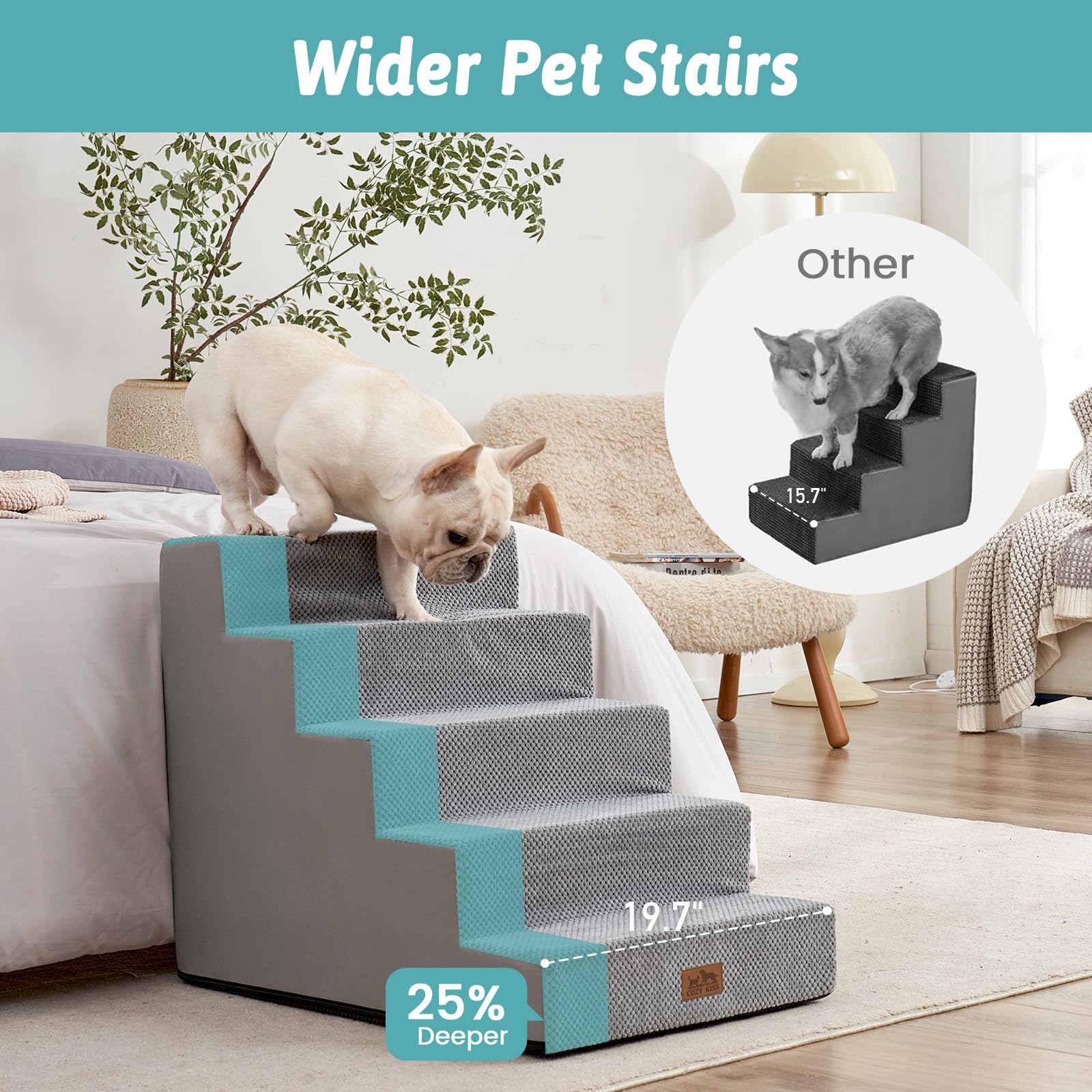 COZY KISS dog stairs foam-padded surface cushions joints during climbs