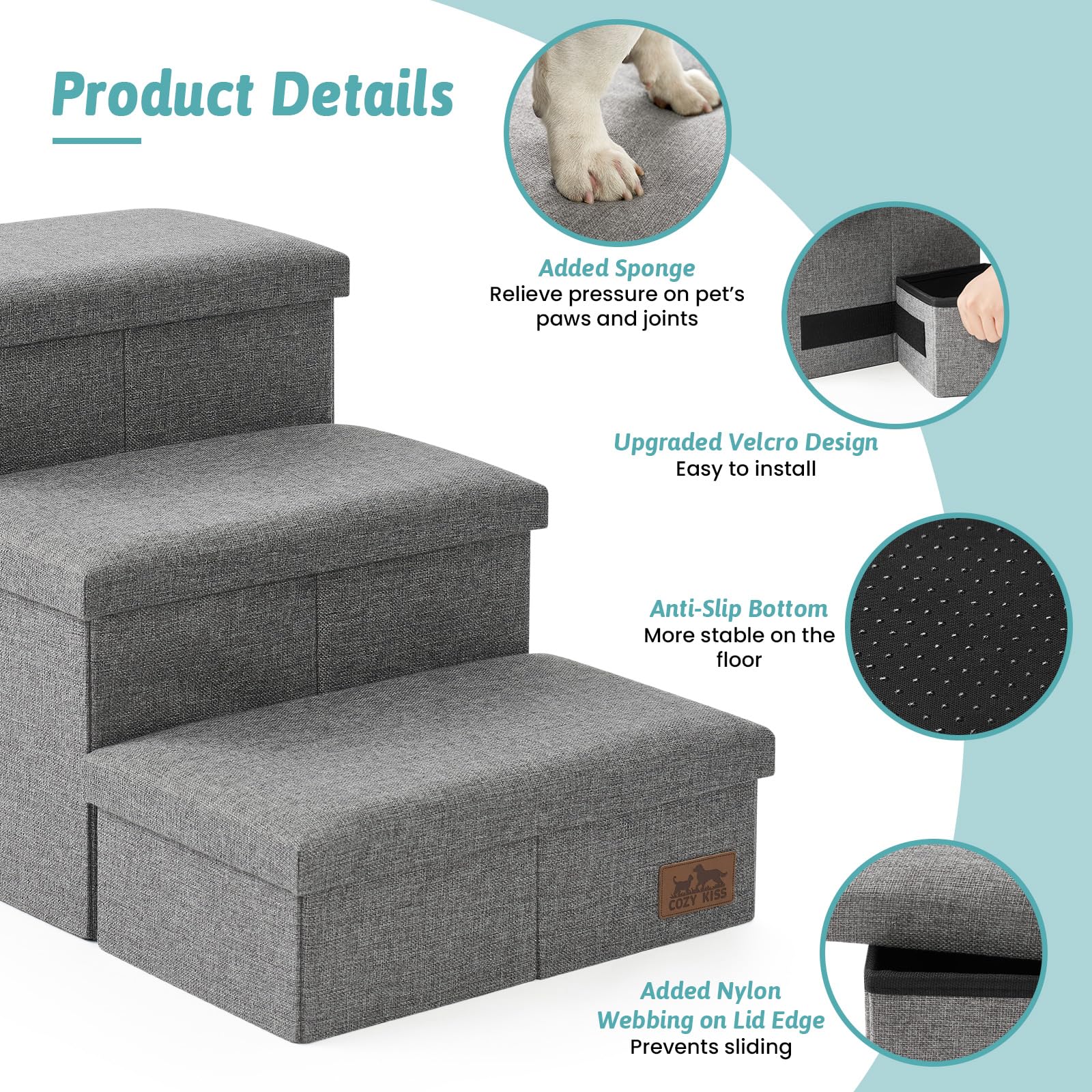 COZY KISS dog stairs folded compact for easy storage