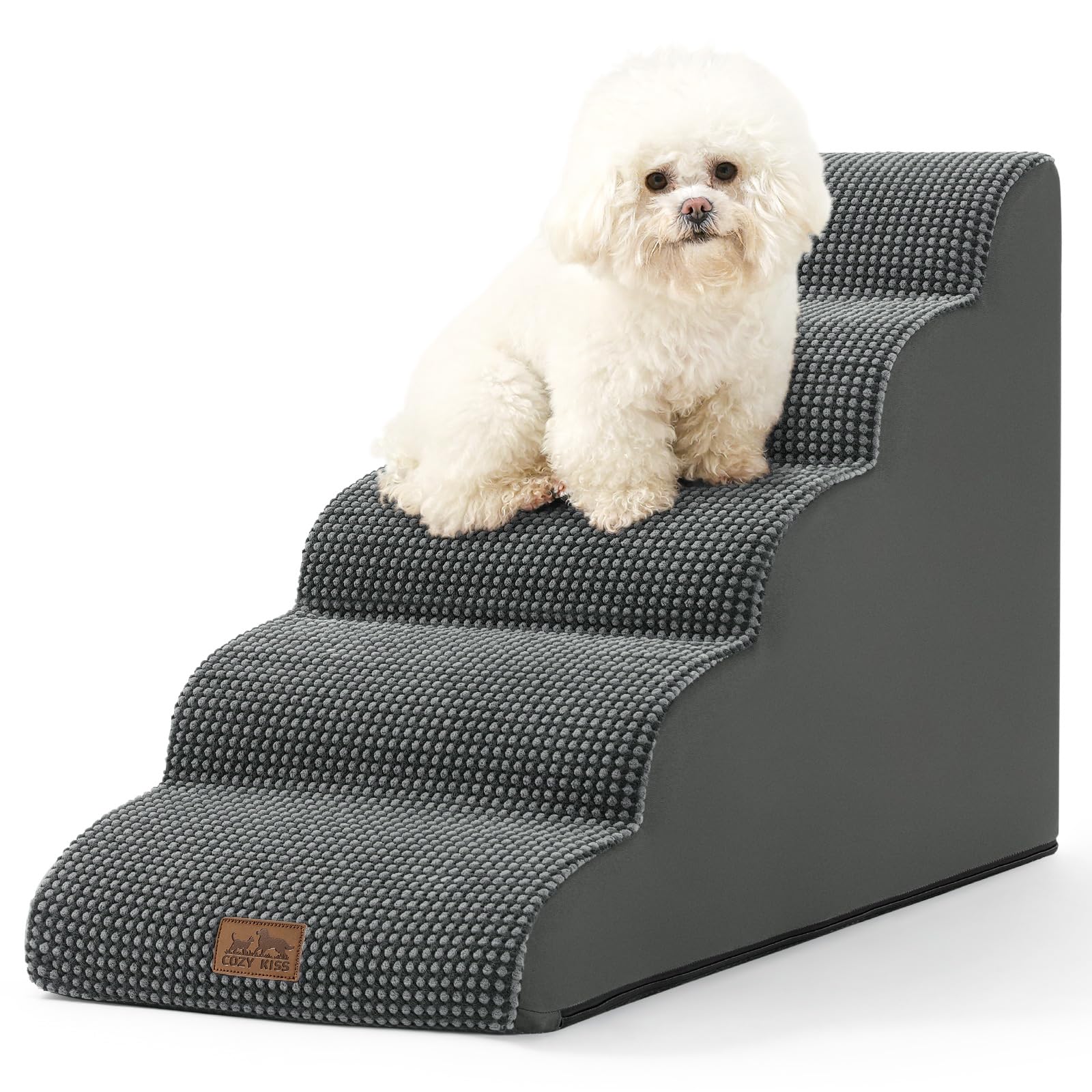 COZY KISS dog stairs high bed five-step design supports small pets safely.