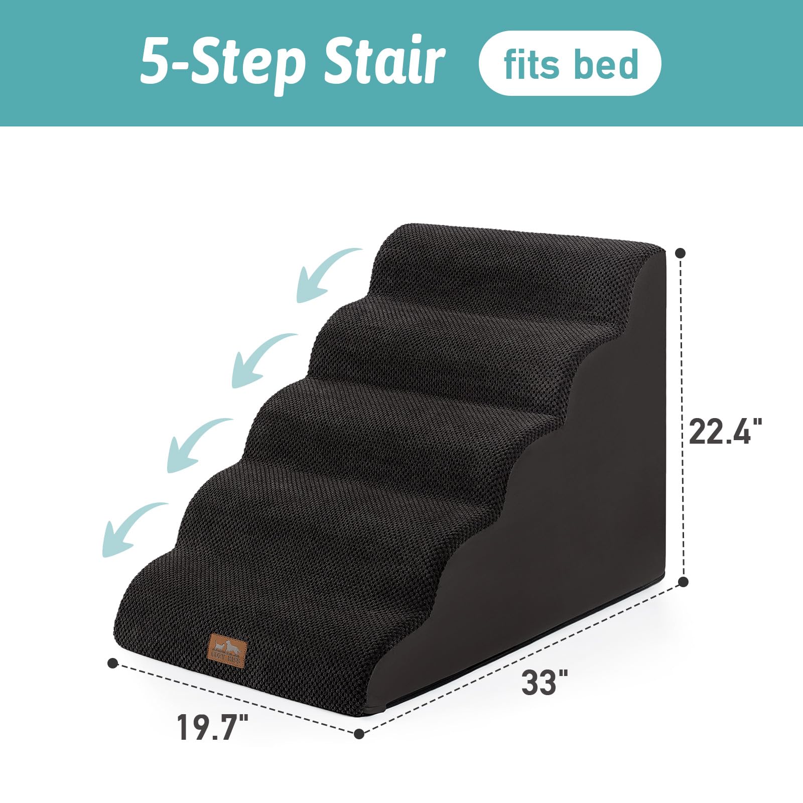 COZY KISS Dog stairs with high-density sponge for soft, joint-friendly ascent.