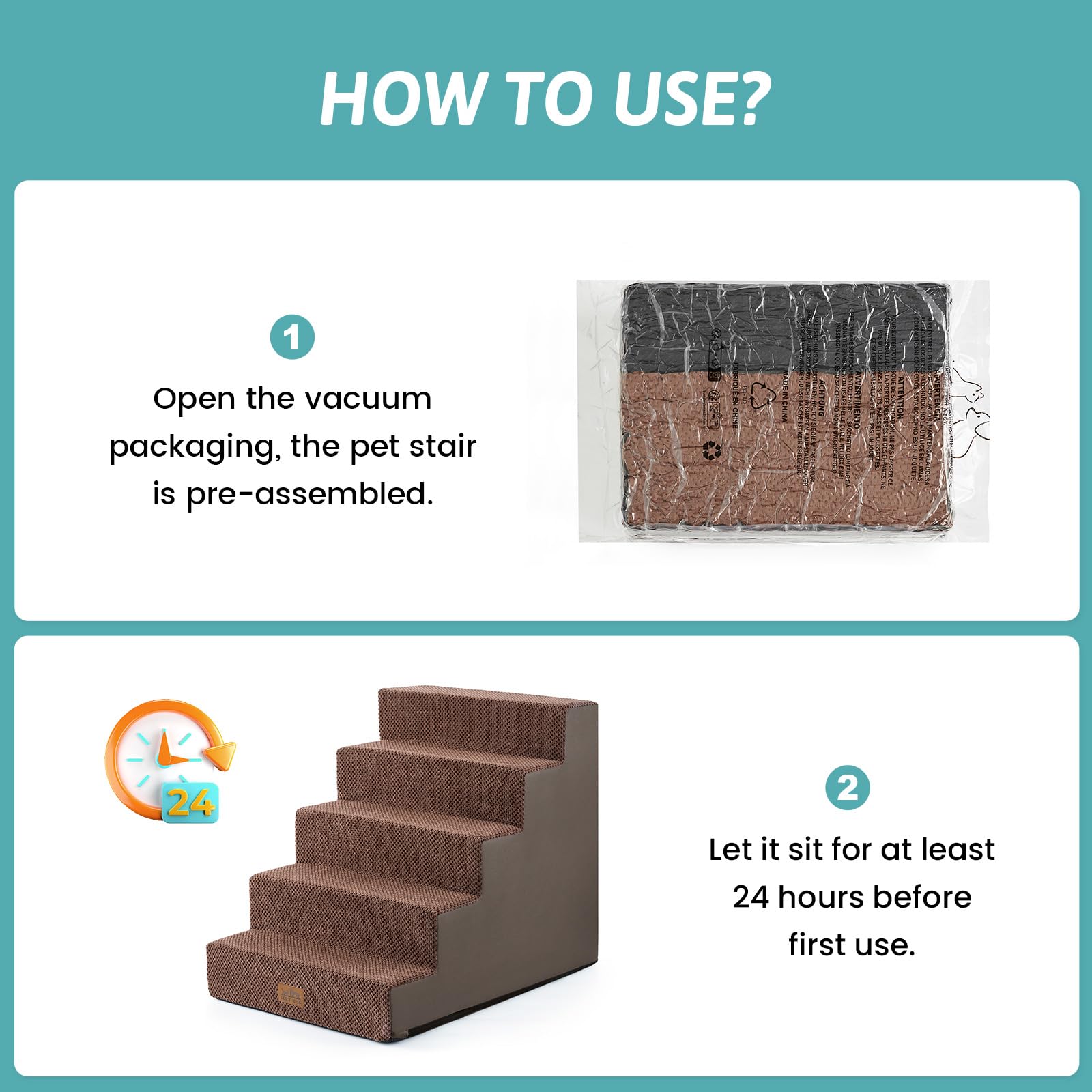COZY KISS dog stairs in-use on couch show brown color option.