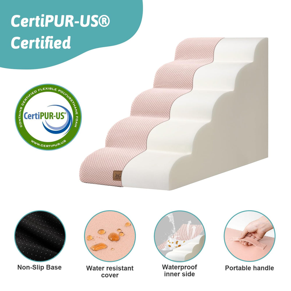 COZY KISS dog stairs leakproof-cover features washable outer layer for quick cleanup.