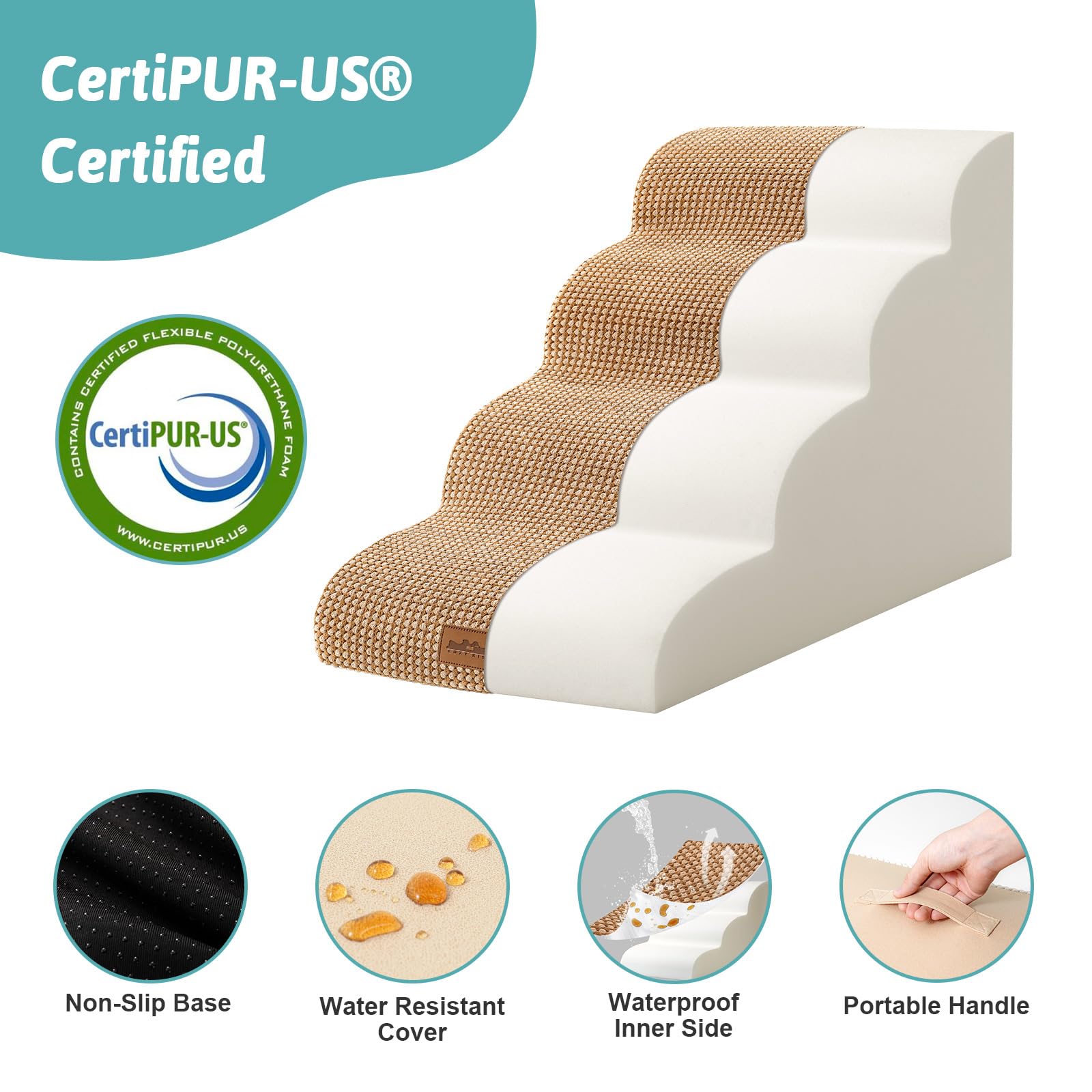 COZY KISS Dog Stairs leakproof surface minimizes mess during climbs.
