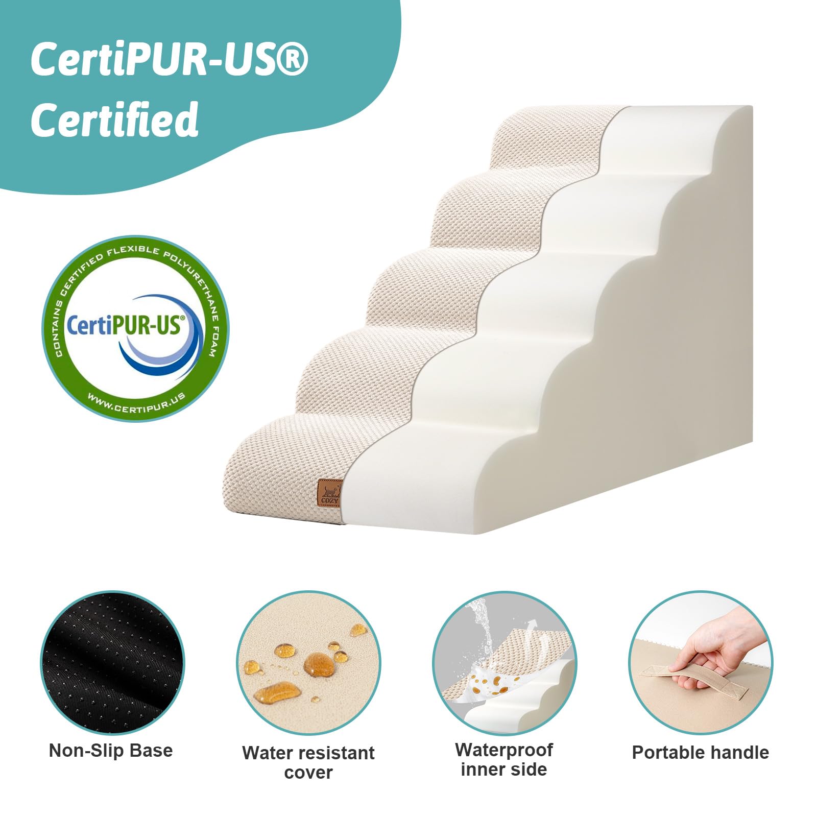 COZY KISS dog stairs leakproof surface helps keep paws dry