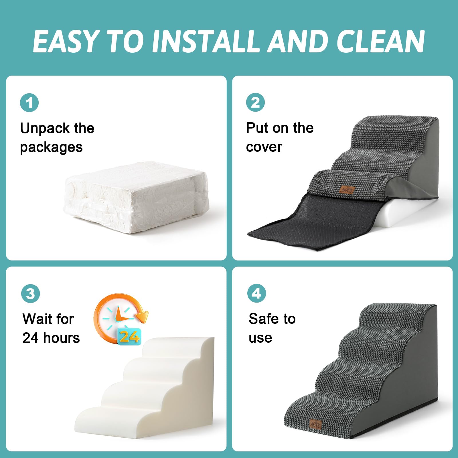COZY KISS dog stairs leakproof surface protects against spills.