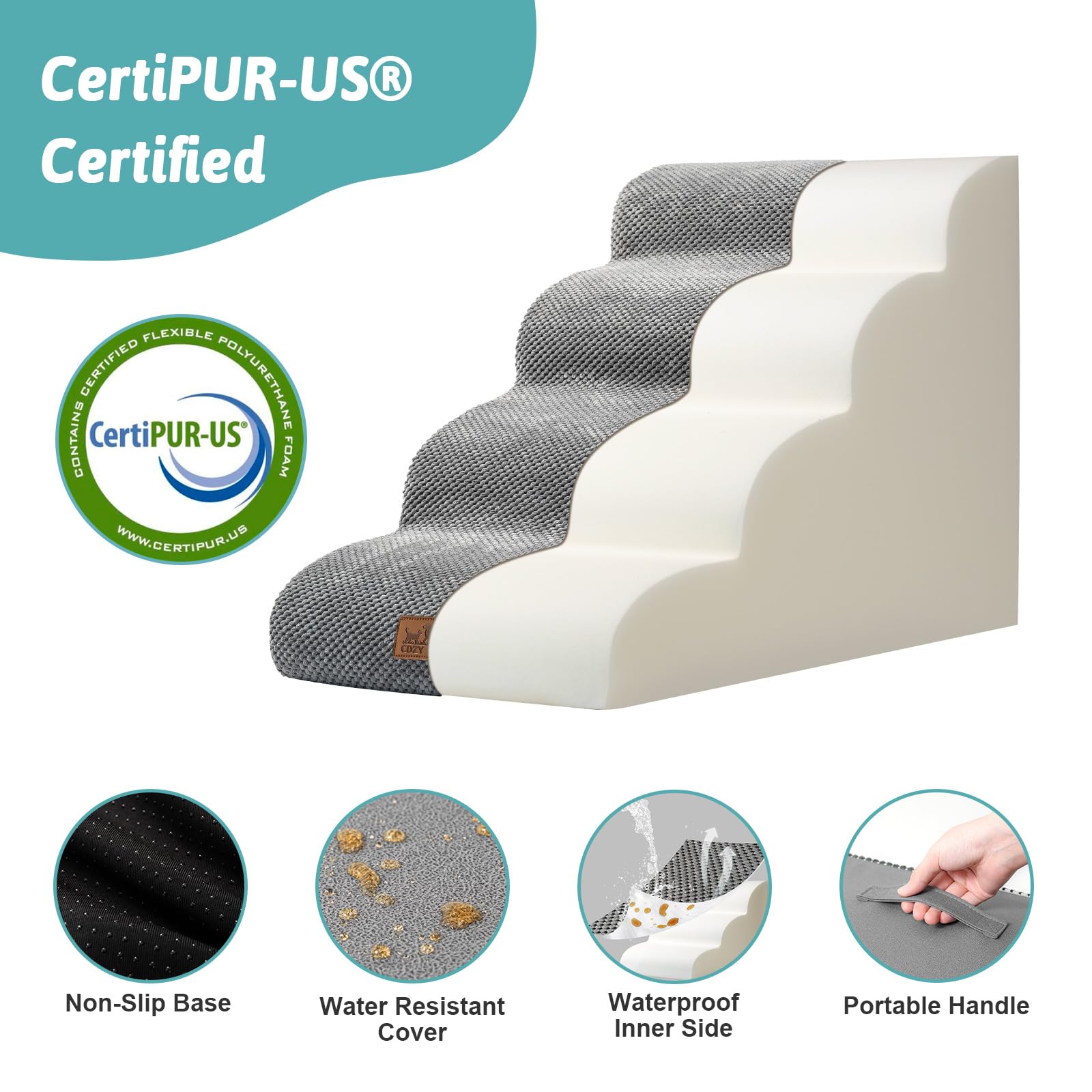 COZY KISS dog stairs non-slip base minimizes movement during use
