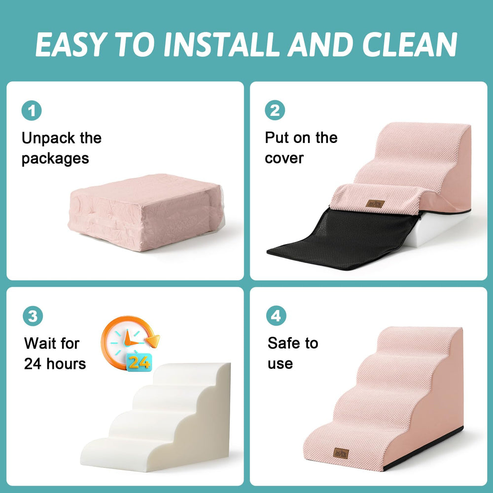 COZY KISS dog stairs on sofa demonstrates safe elevation for pets