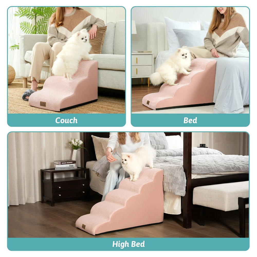 COZY KISS dog stairs pink-color adds stylish, lightweight home accessibility.