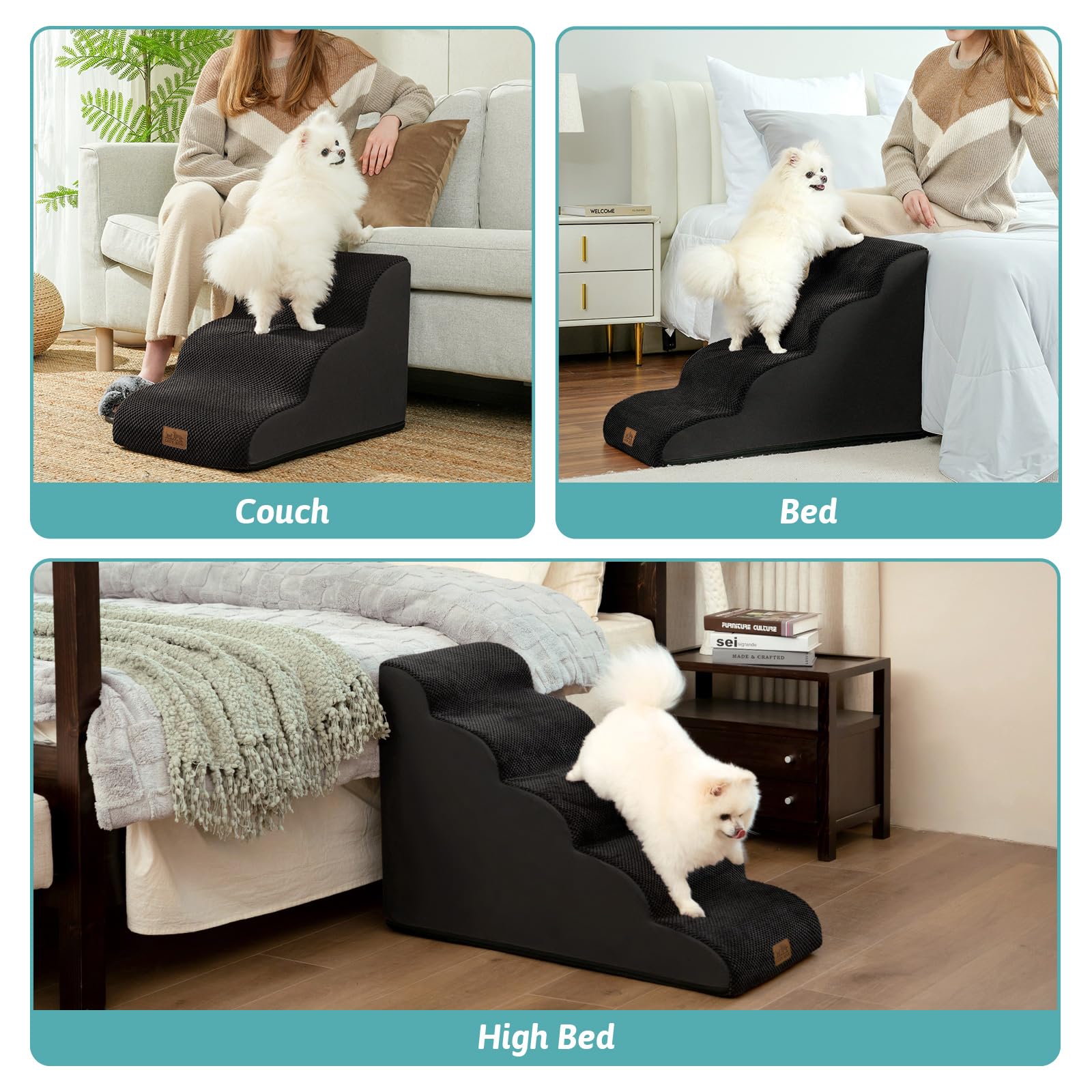 COZY KISS dog-stairs-portable-handle makes moving stairs easy.