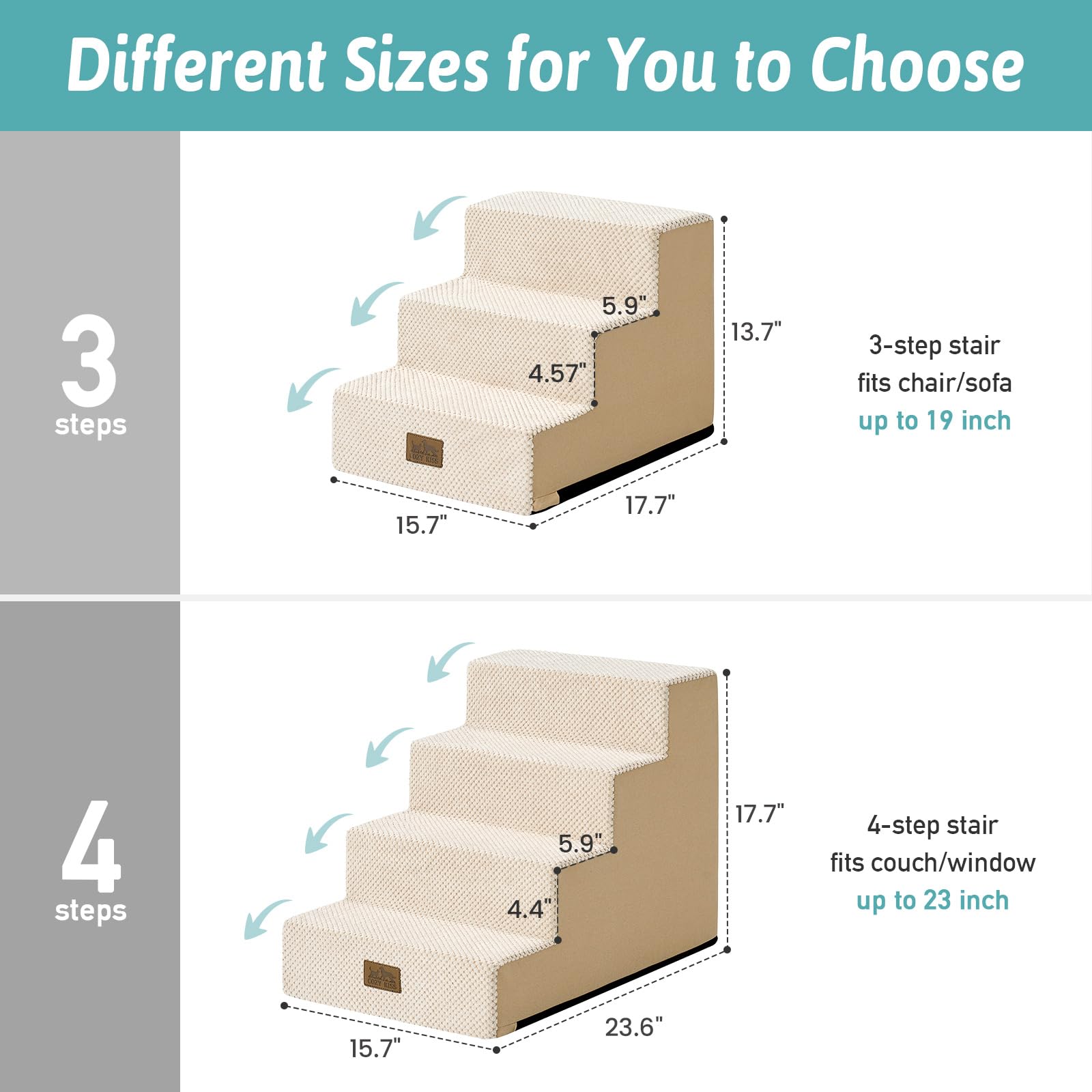 COZY KISS dog stairs removable cover simplifies cleaning and maintenance