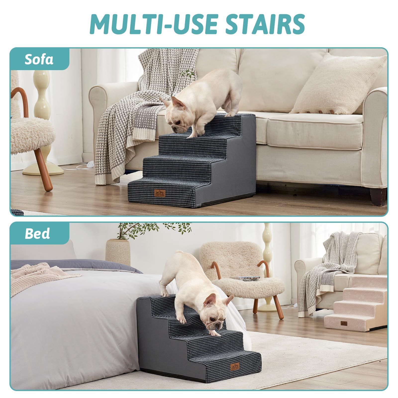 COZY KISS dog stairs removable cover makes cleaning quick after muddy paws.