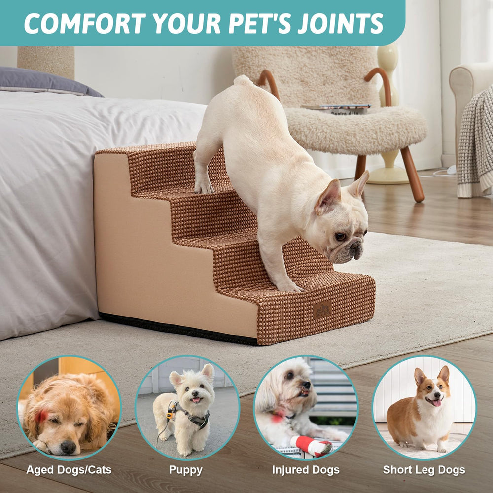 COZY KISS dog stairs side profile highlights sturdy foam support for comfortable climbs.